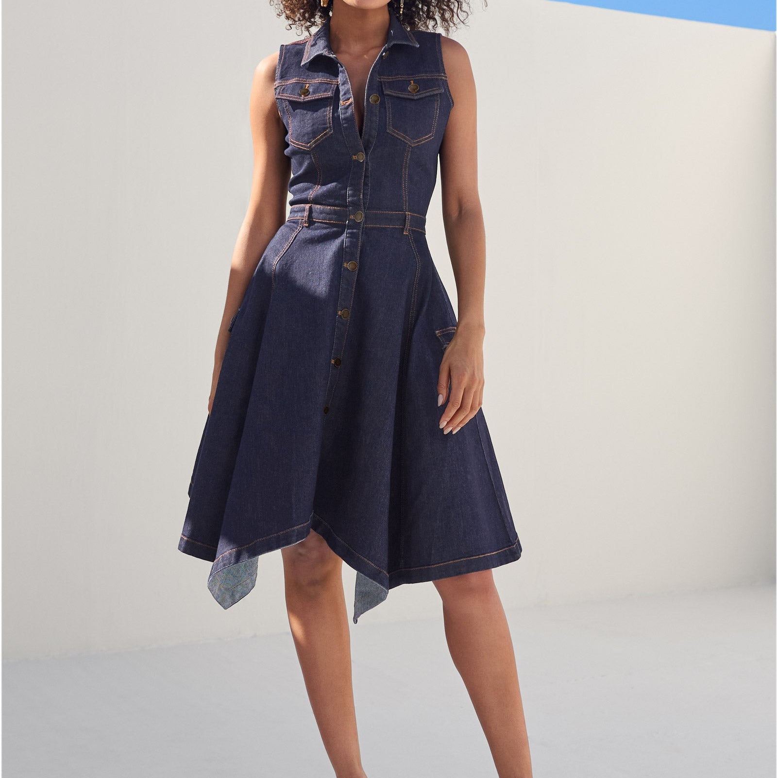 Indigo Jean Düğmeli Elbise