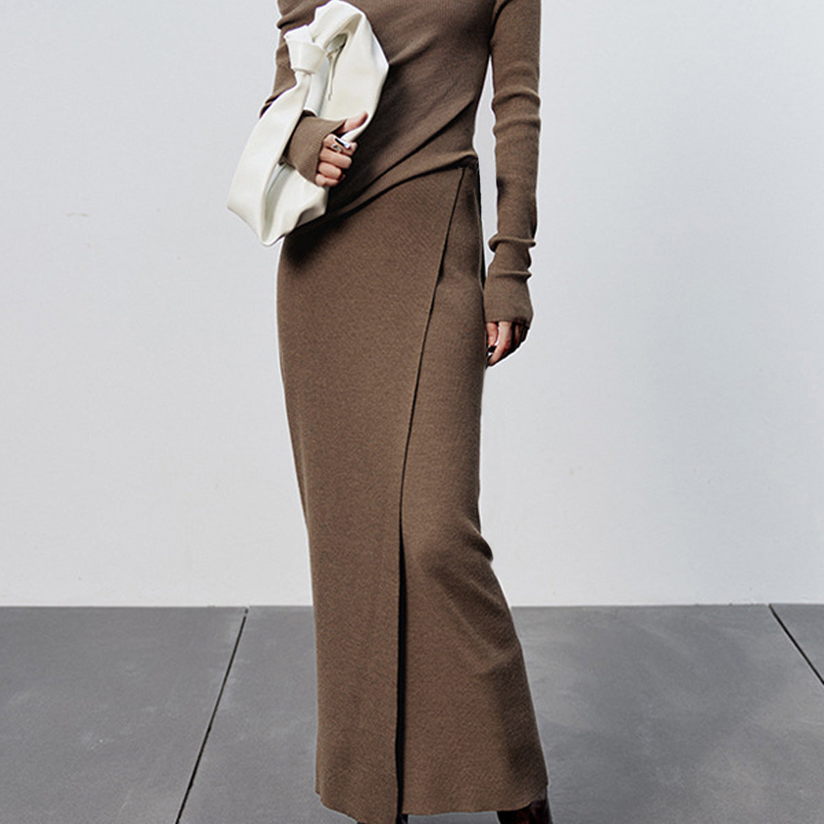 Caramel Slit Maxi Knit Etek