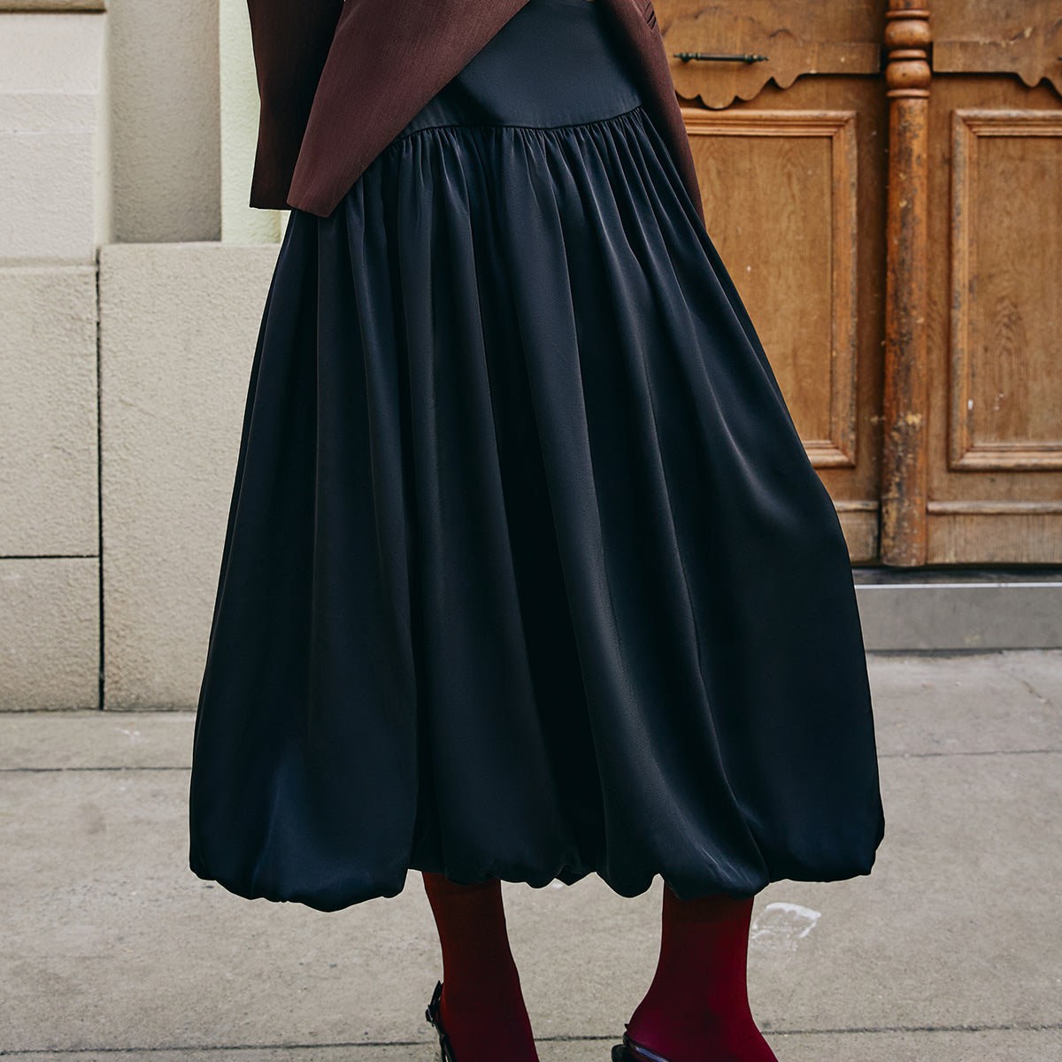 Bud Waist Pleated Satin Etek