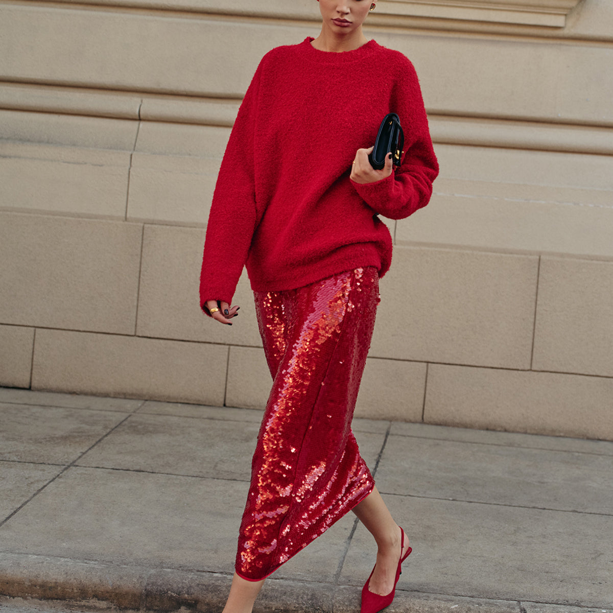 Elegant Plain Sequins Etek