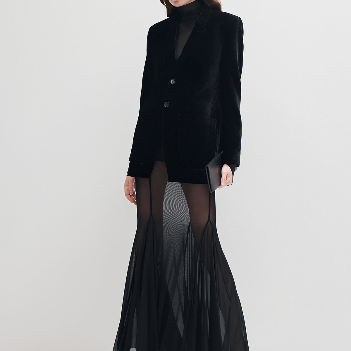 Ruffle Sheer Panel Maxi Etek