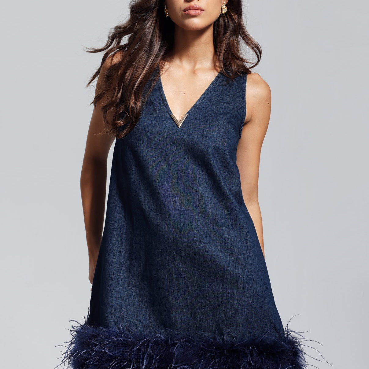 Kerrie Tüy Detaylı Kolsuz Denim Mini Elbise