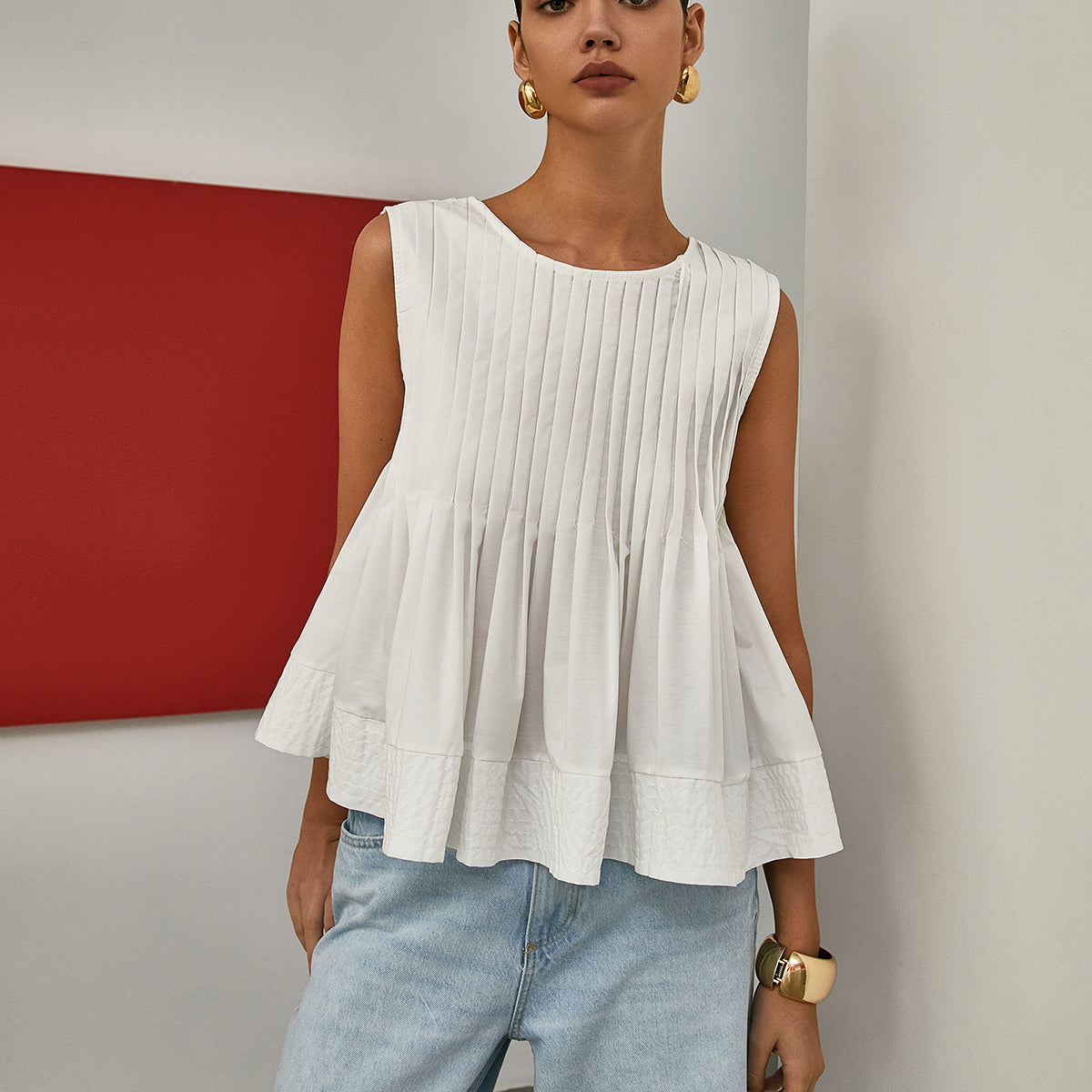 Elegant Pleats Kolsuz Bluz