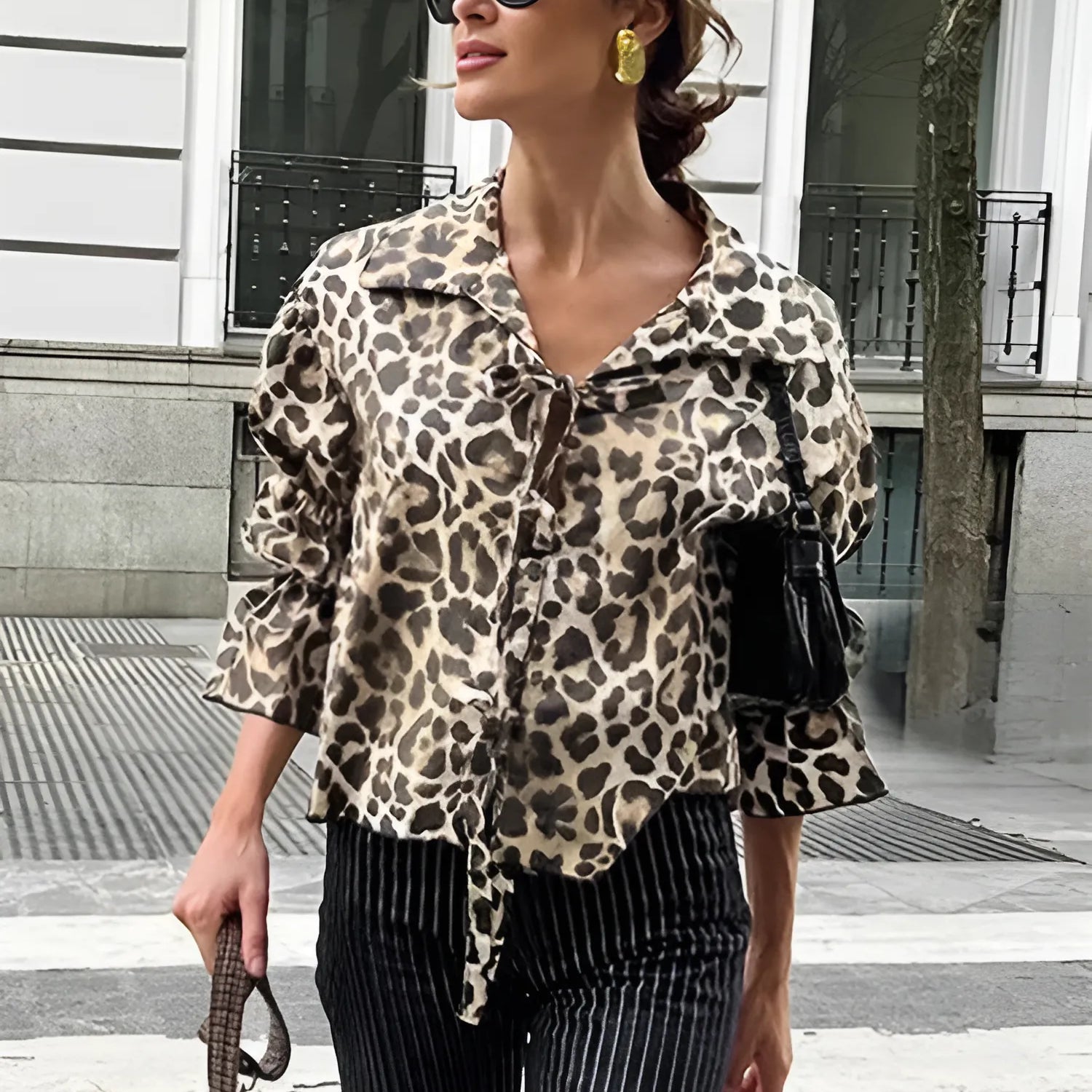 Leopar Desenli Bağlamalı Gömlek