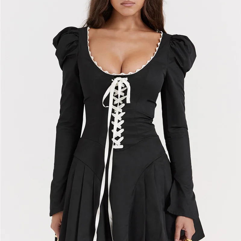 Fransız Model Bağcık Detay Mini Elbise