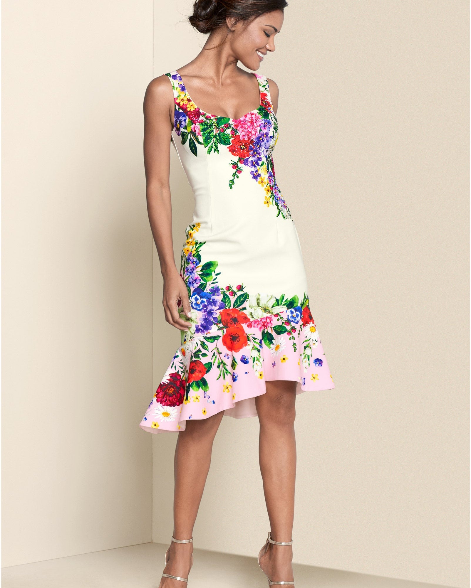 Ruffle Trim Detail Dress - White Multi