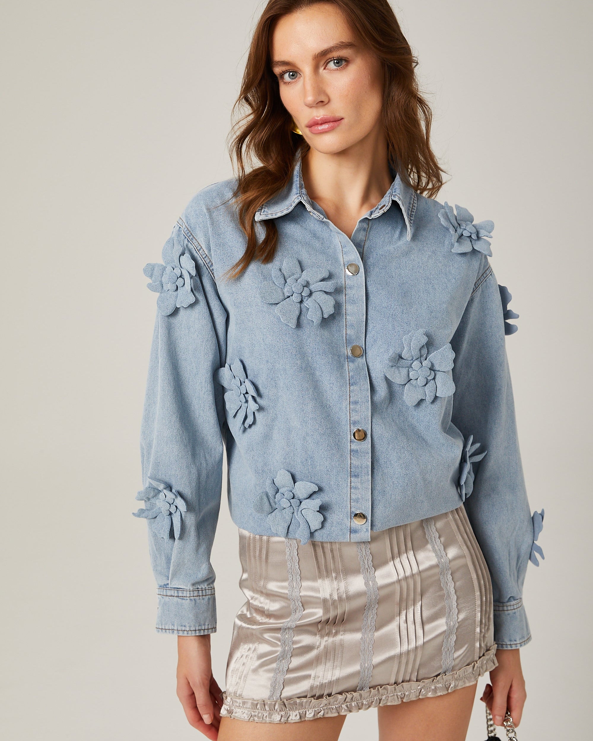 Armelle Çiçek Aplikeli Denim Gömlek
