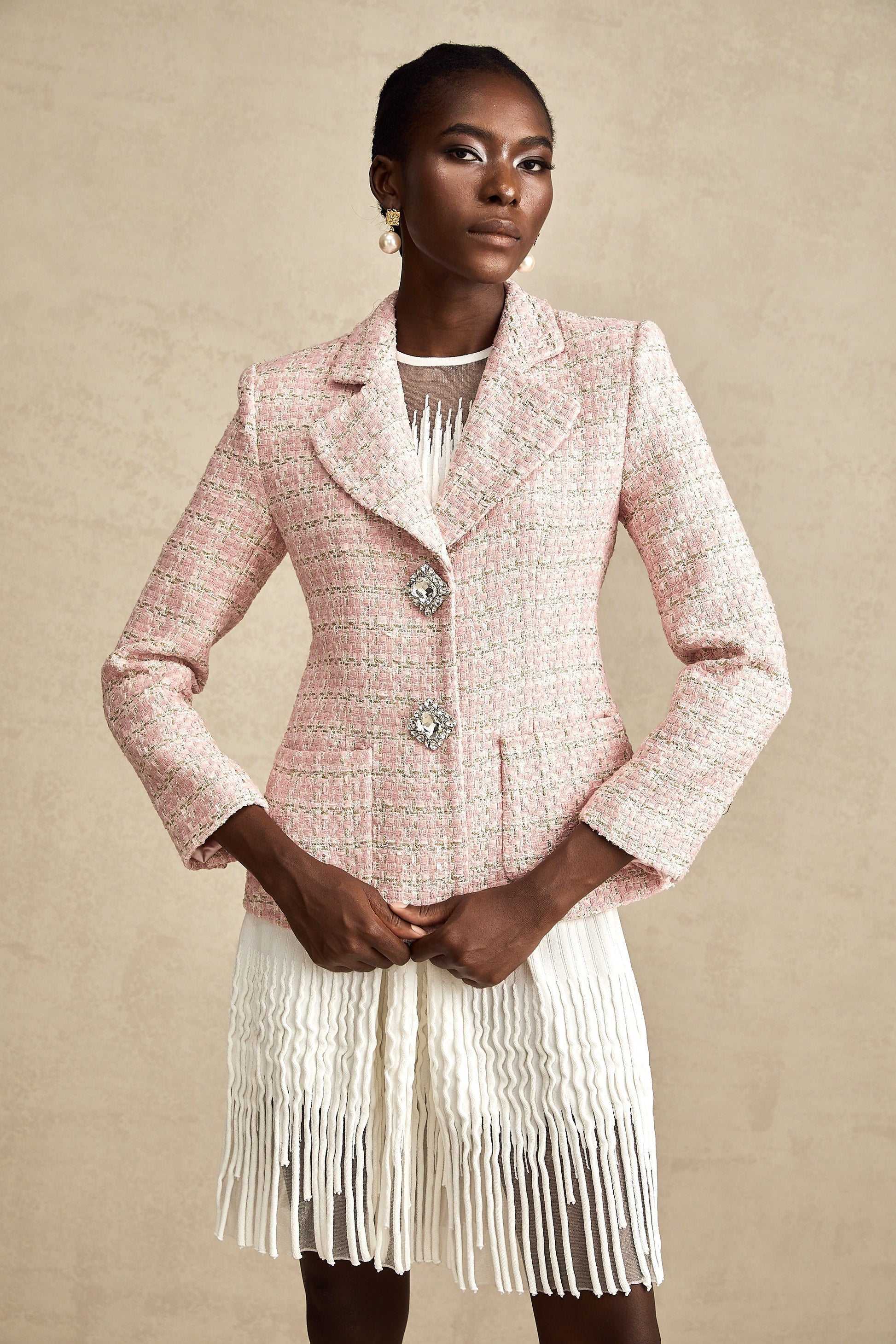 Kristal Düğmeli Tüvit Blazer Ceket