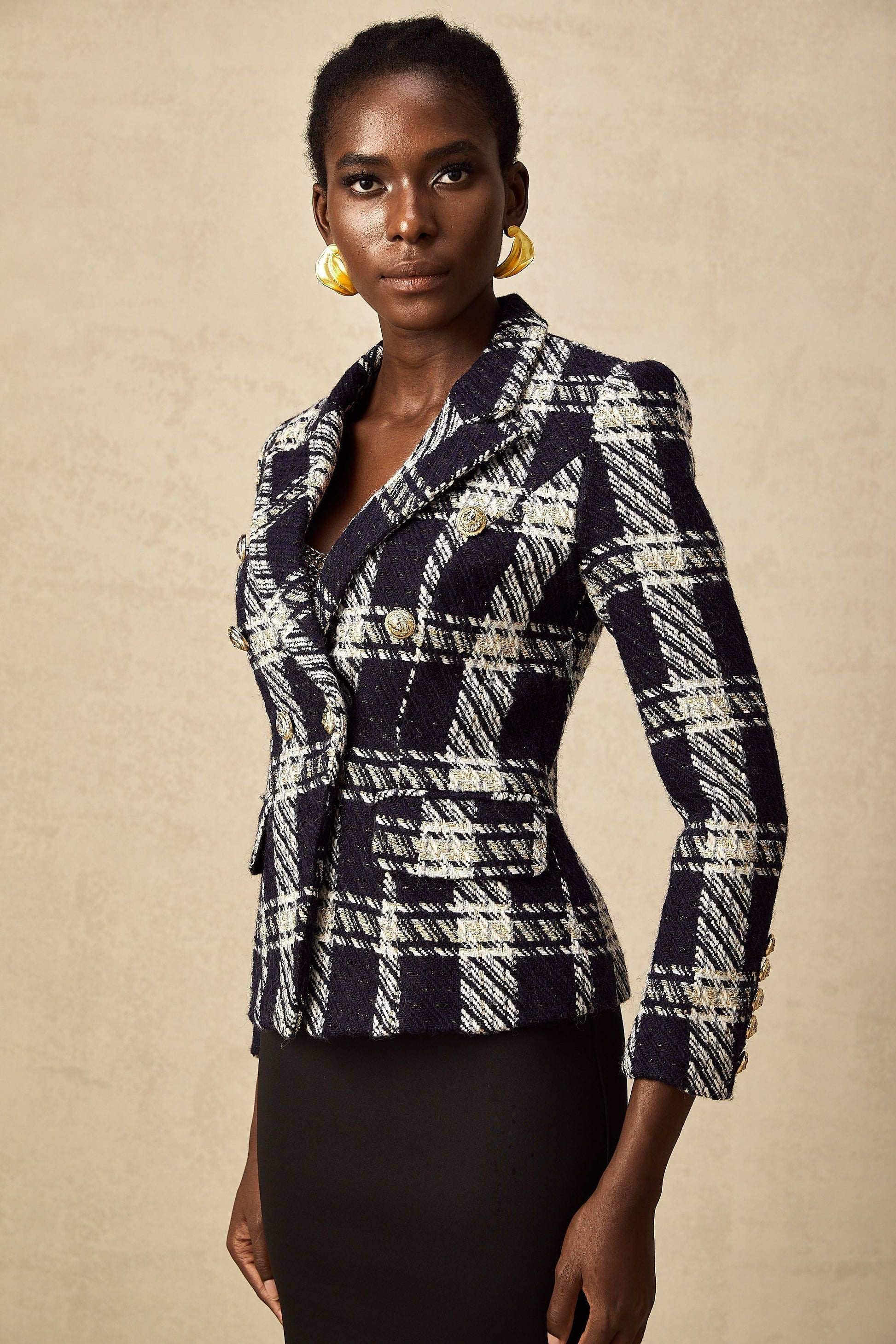 Ekose Desenli Tüvit Blazer Ceket