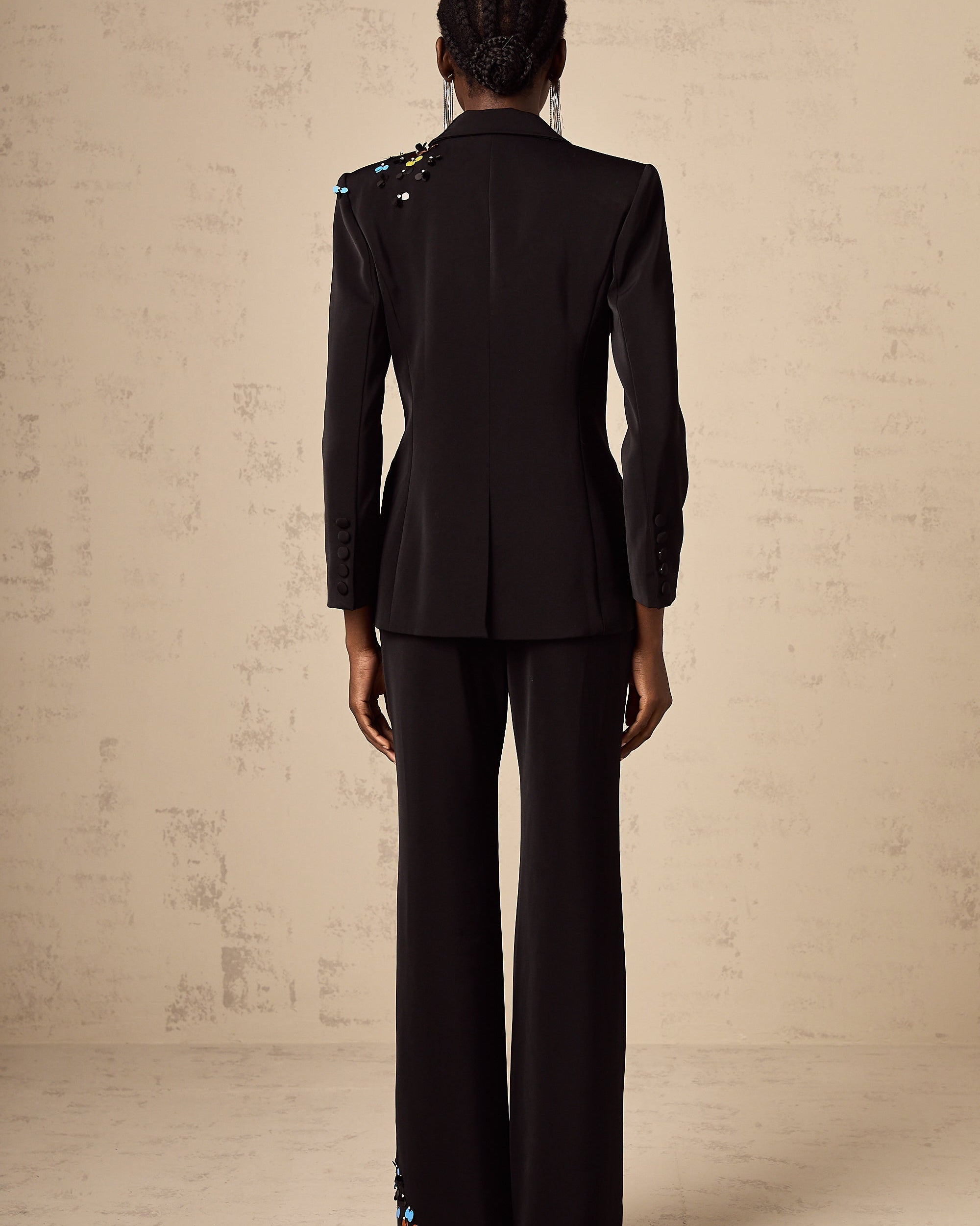 Alina Siyah Pullu Blazer Ceket & Pantolon Takım