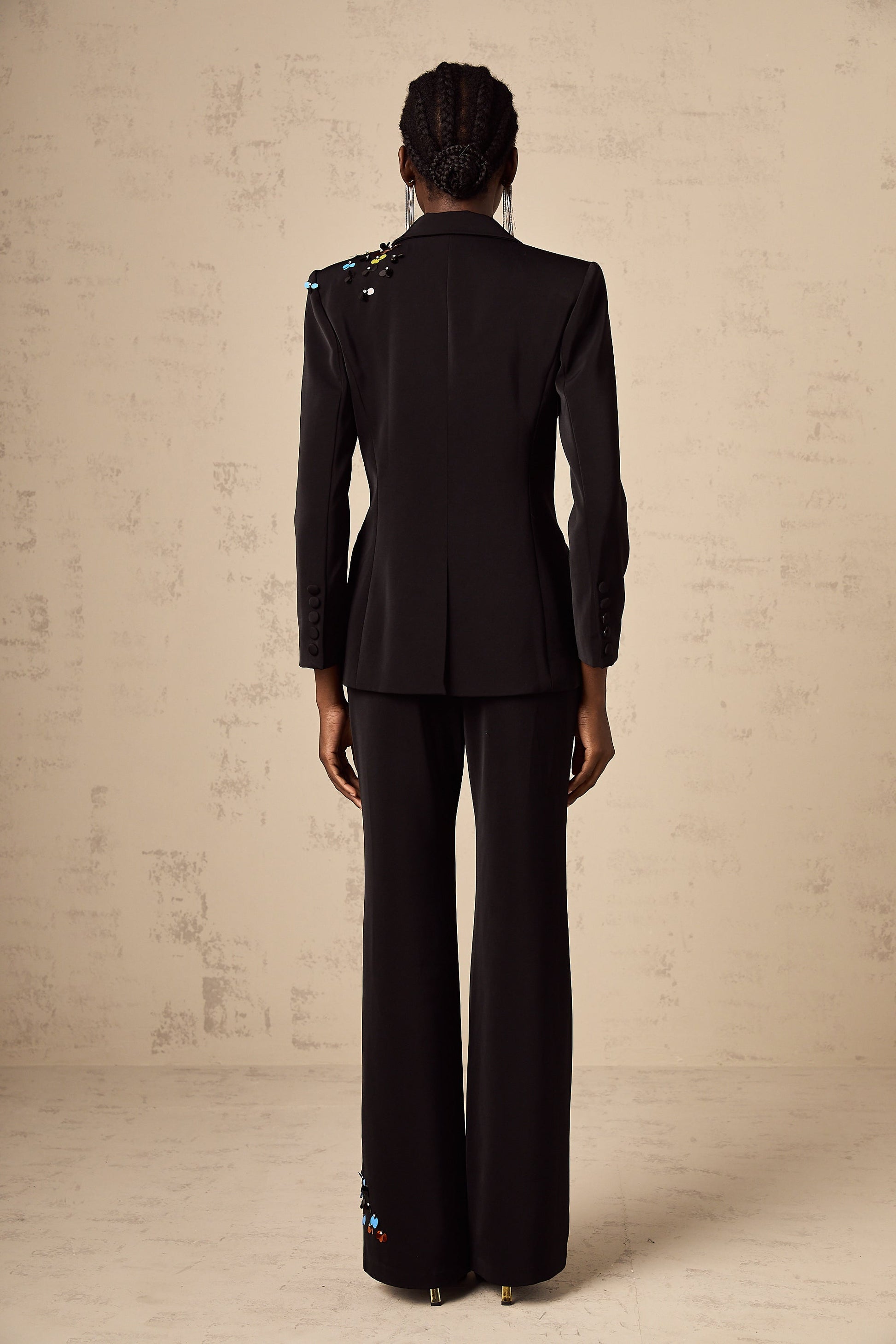 Alina Siyah Pullu Blazer Ceket & Pantolon Takım