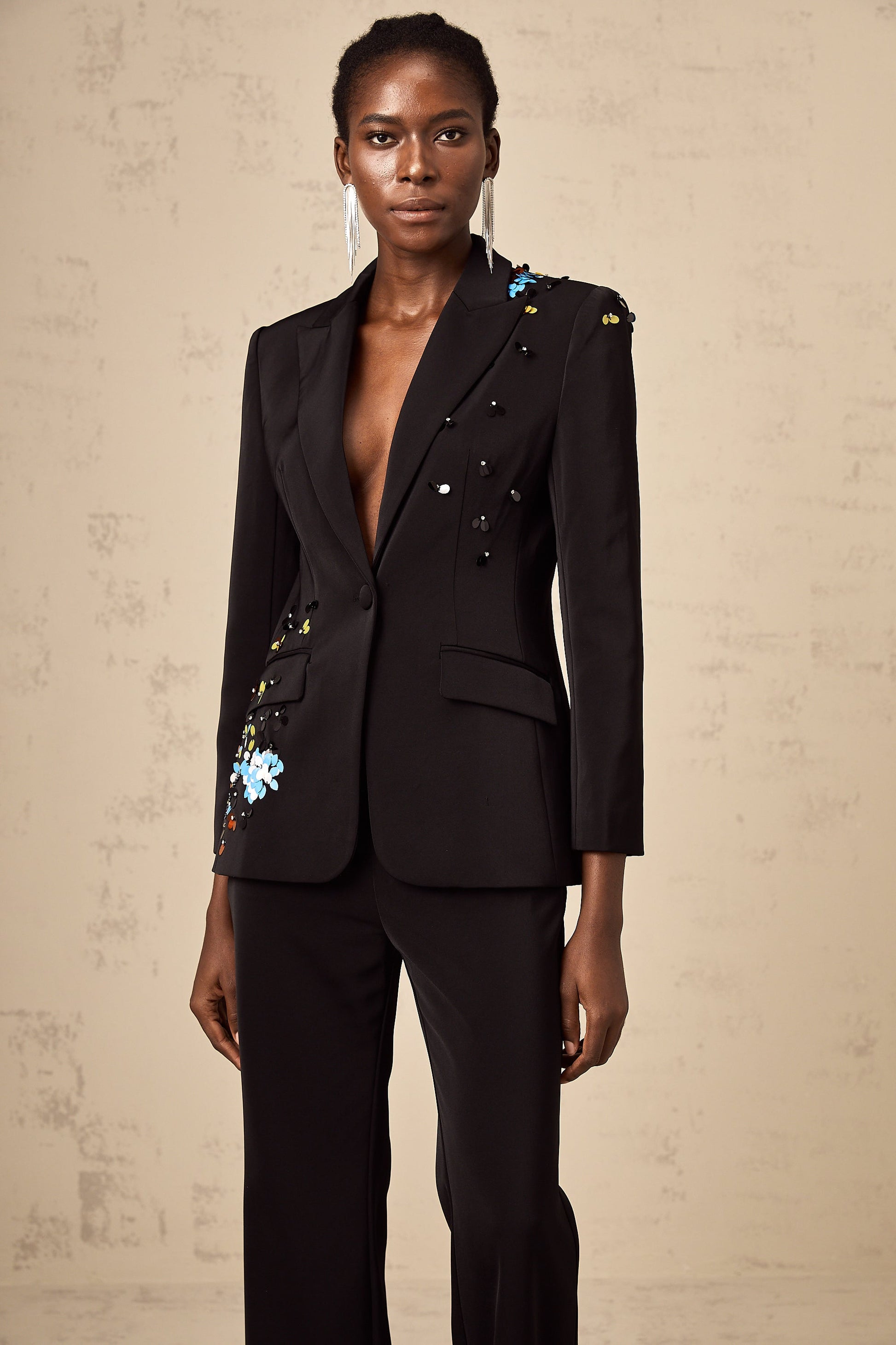 Alina Siyah Pullu Blazer Ceket & Pantolon Takım