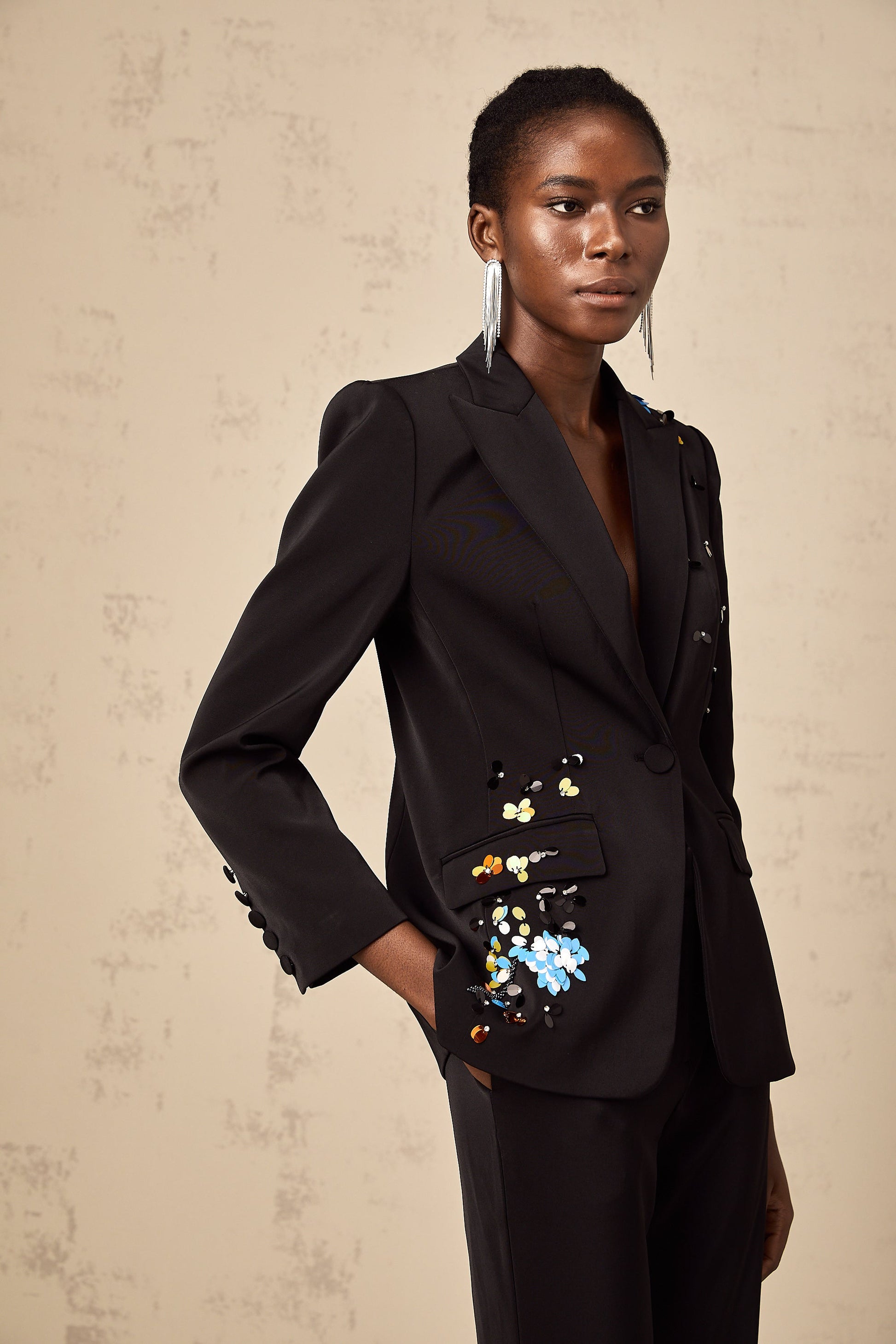 Alina Siyah Pullu Blazer Ceket & Pantolon Takım