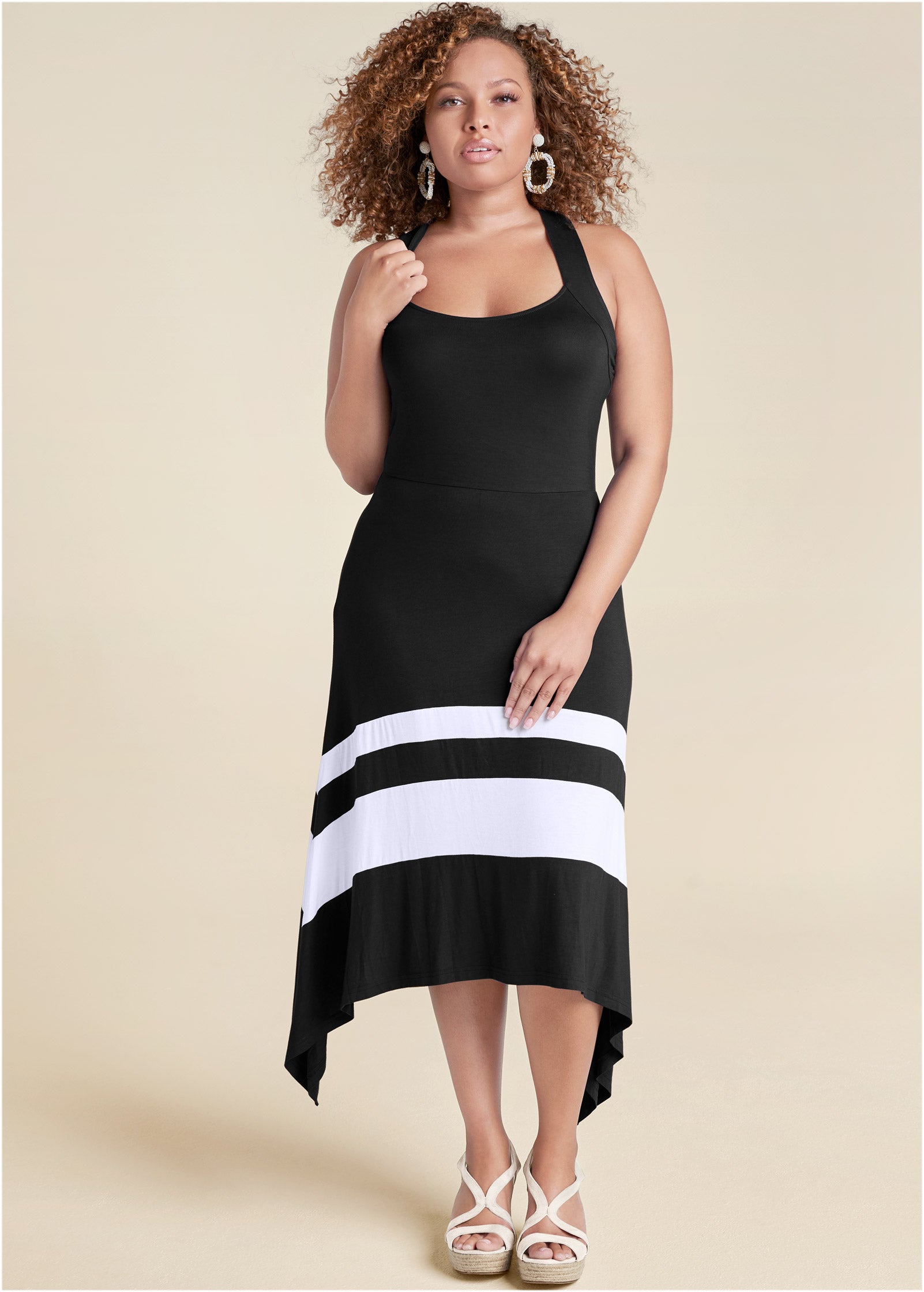 Color Block Midi Elbise
