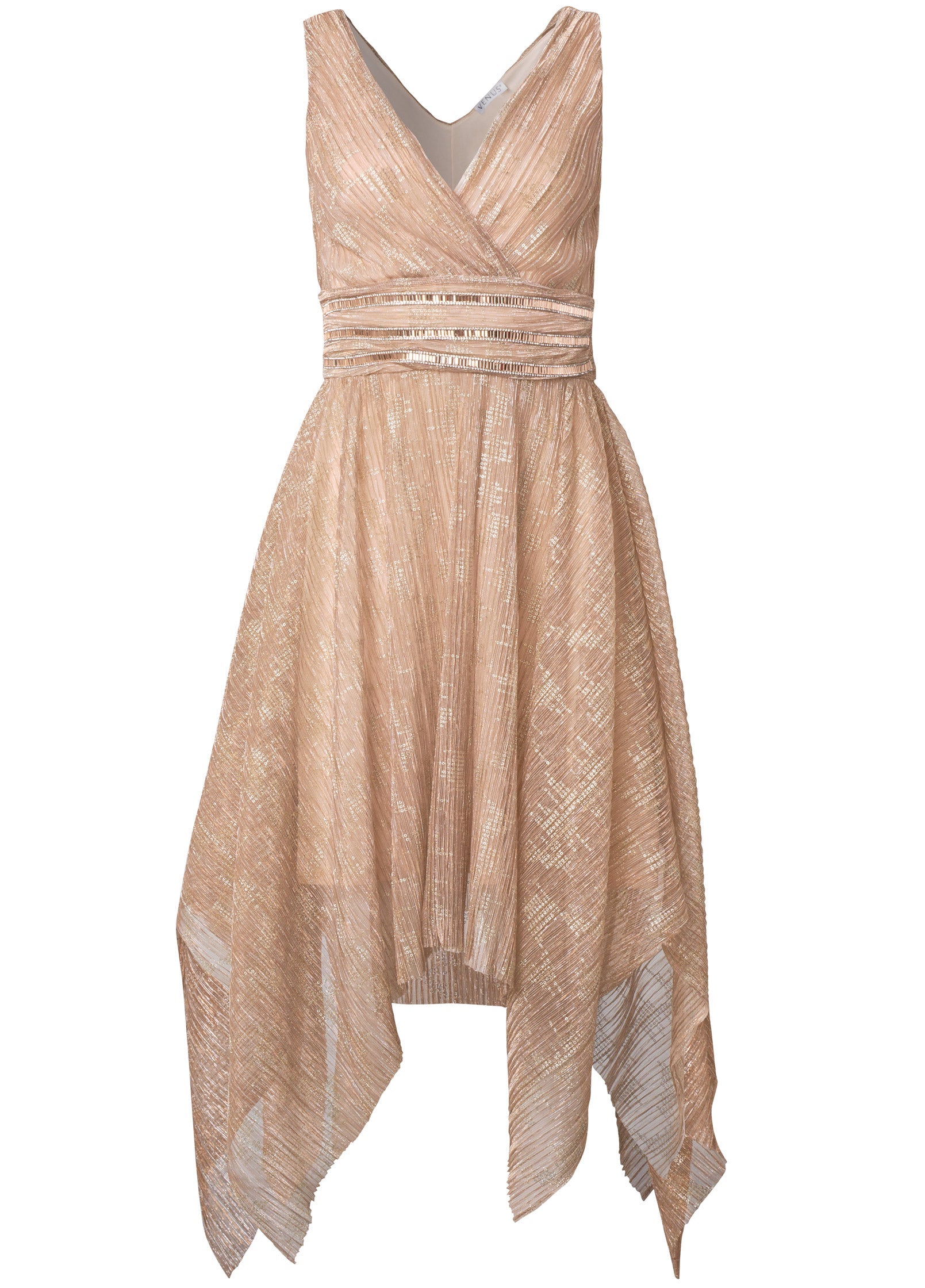 Hanky Hem Shimmer Dress - Rose Gold
