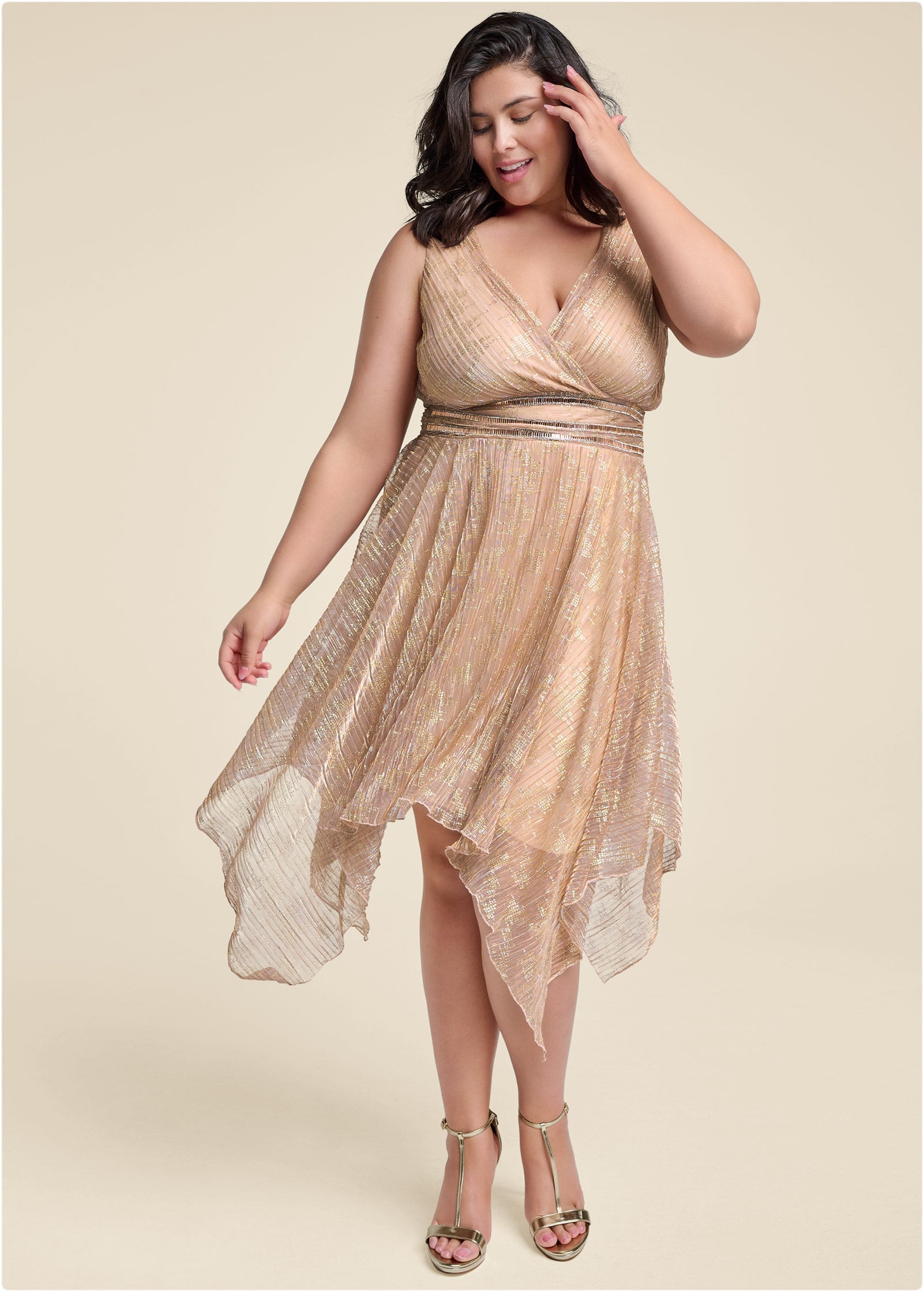 Hanky Hem Shimmer Dress - Rose Gold
