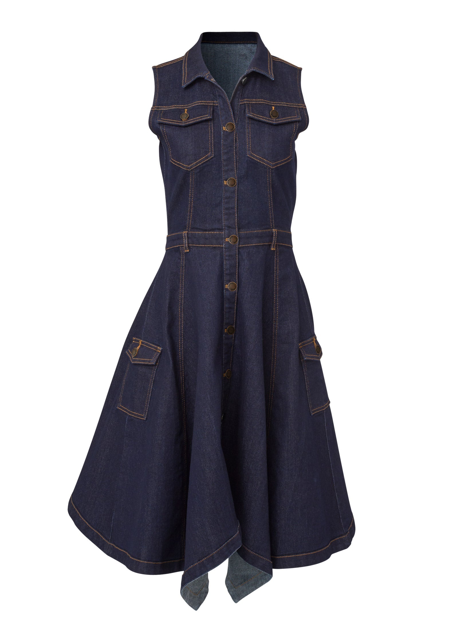 Indigo Jean Düğmeli Elbise