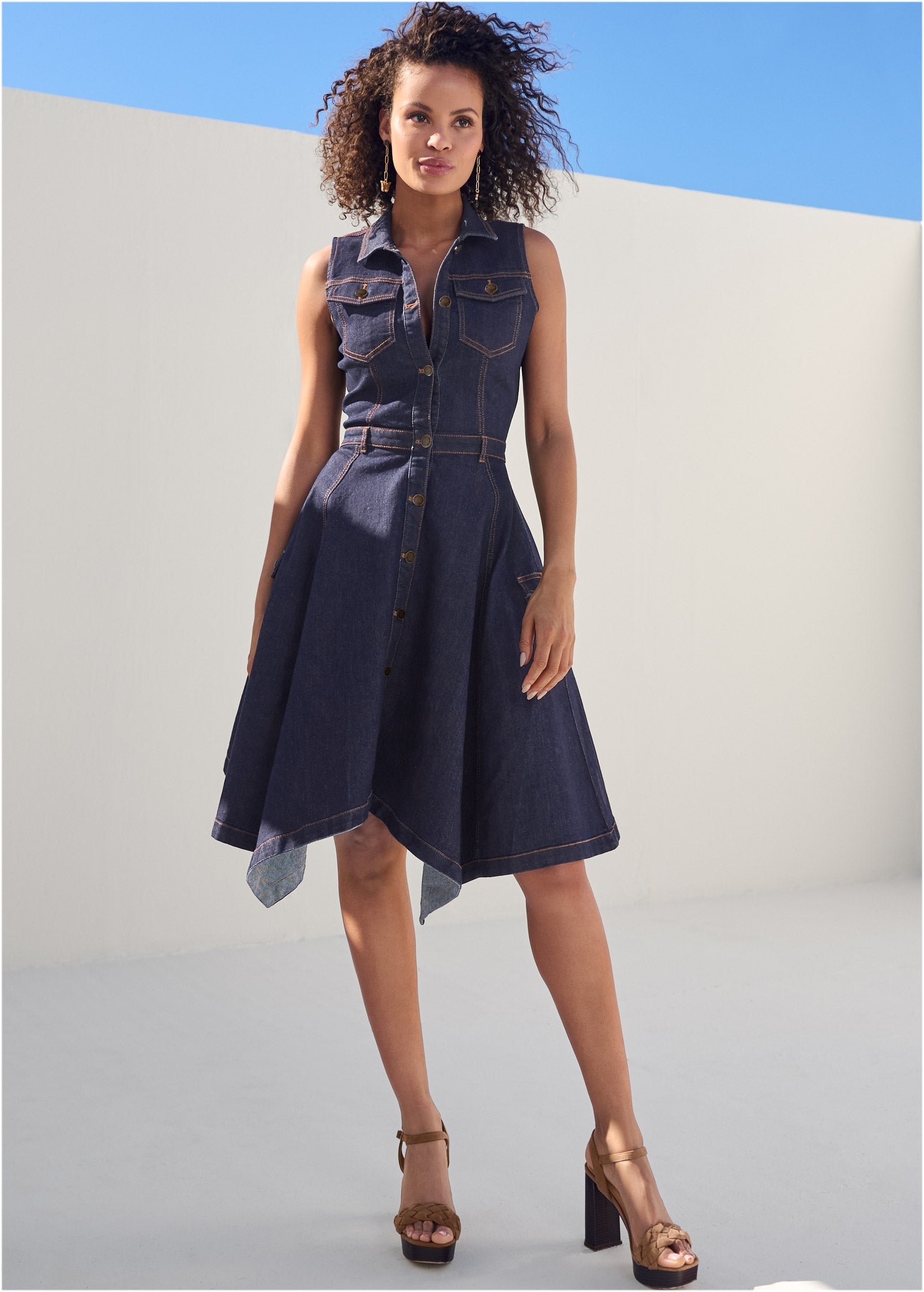 Indigo Jean Düğmeli Elbise
