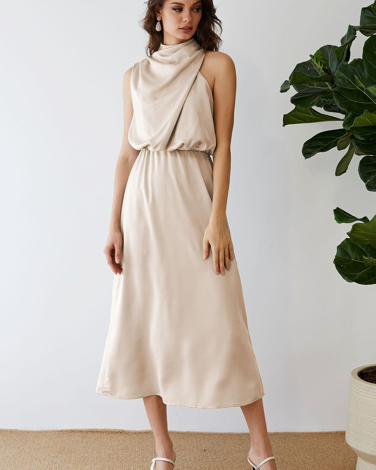 Apricot Asimetrik Midi Elbise