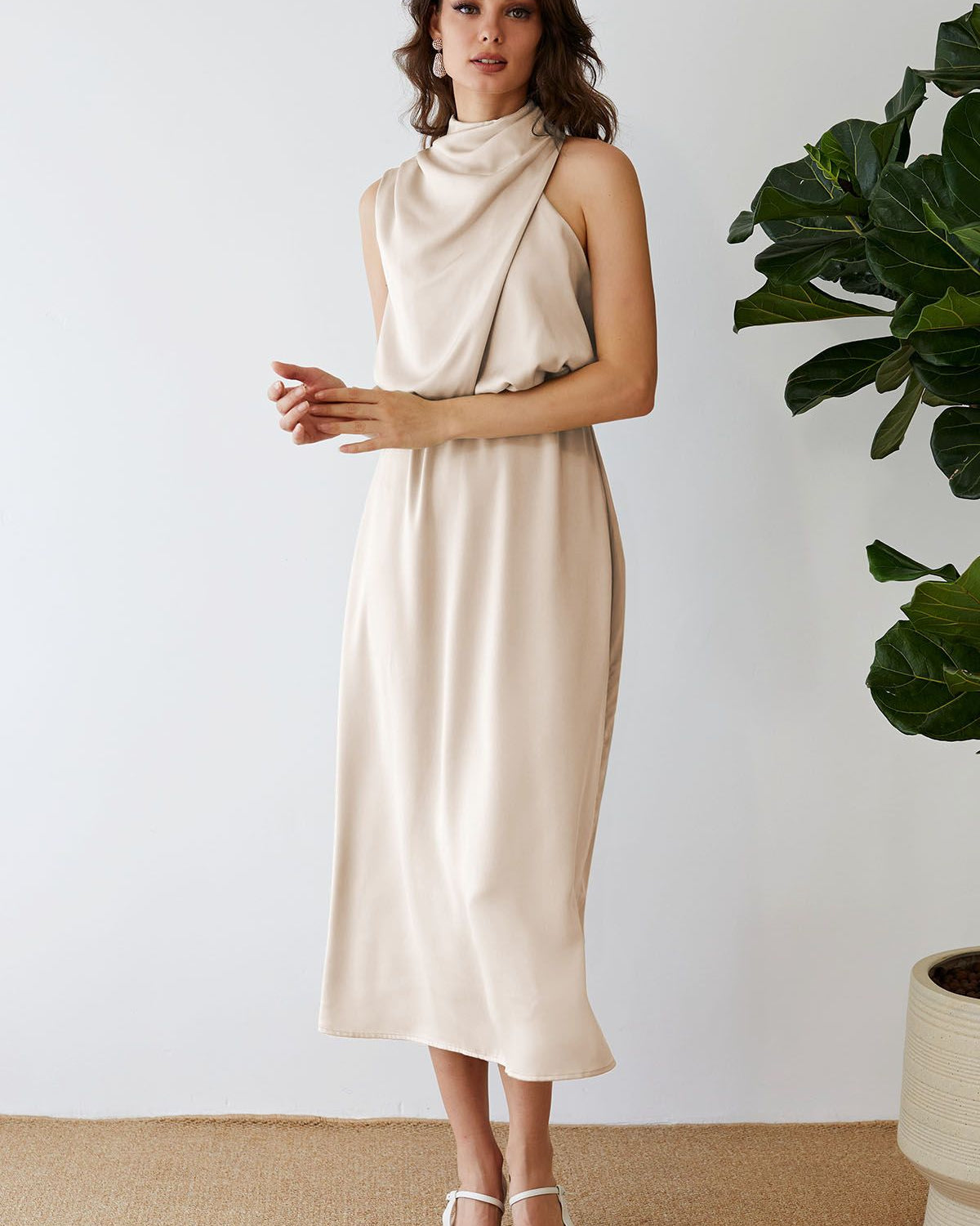 Apricot Asimetrik Midi Elbise