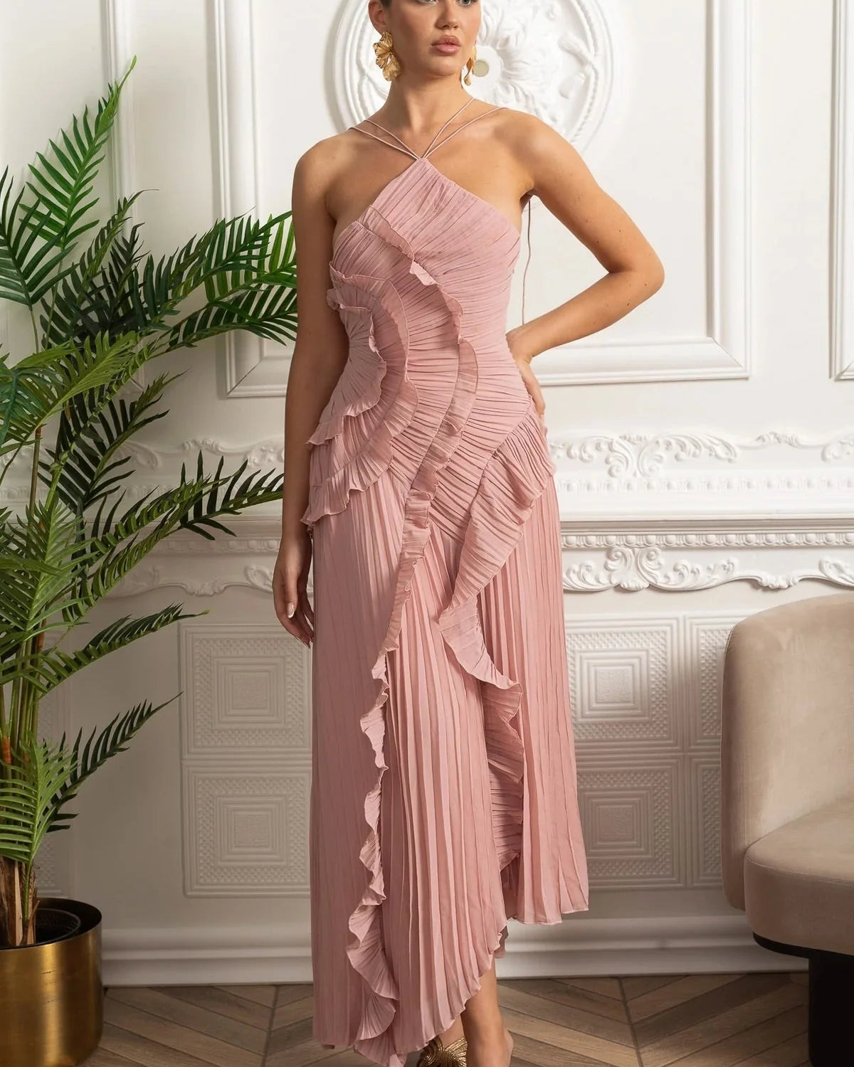 Liora Rosa Midi Elbise