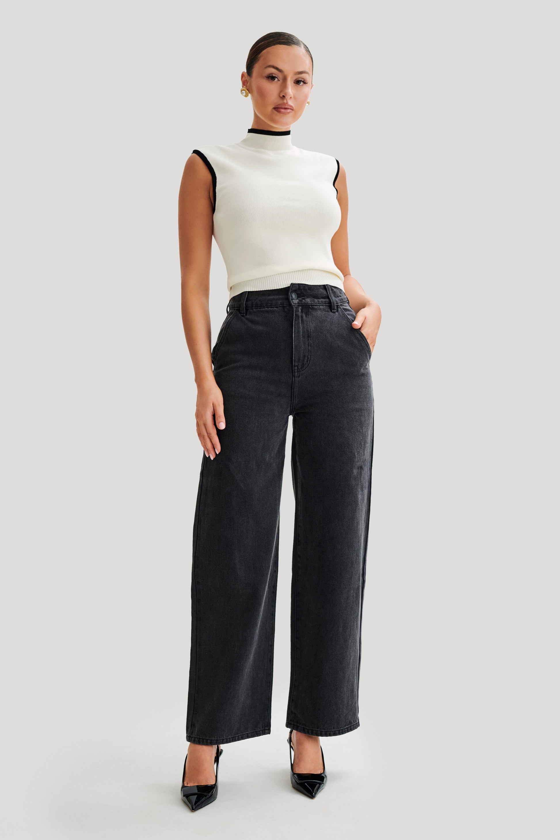 Laurina High Neck Contrast Üst