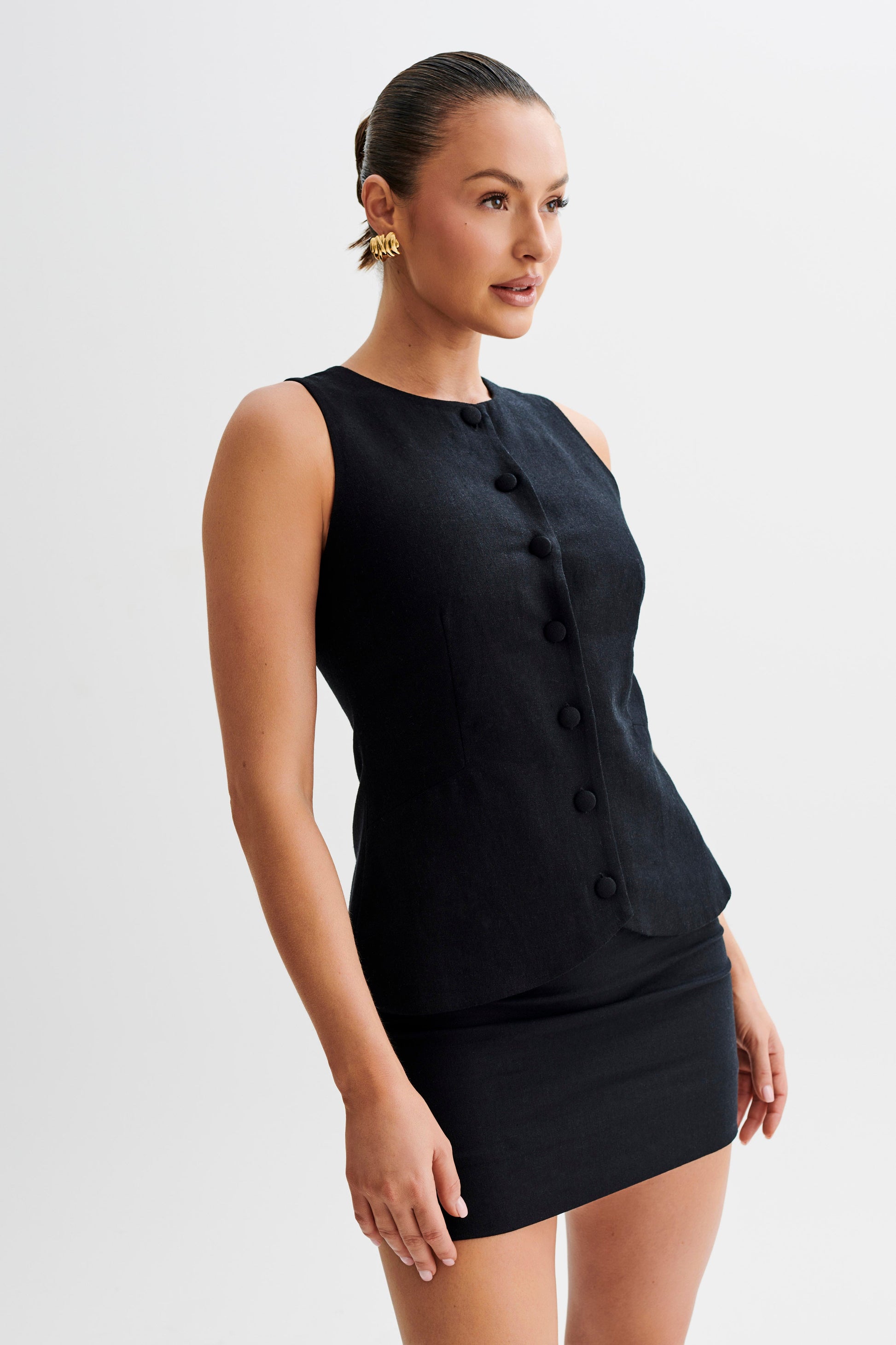 Laurence Sleeveless Linen Longline Üst