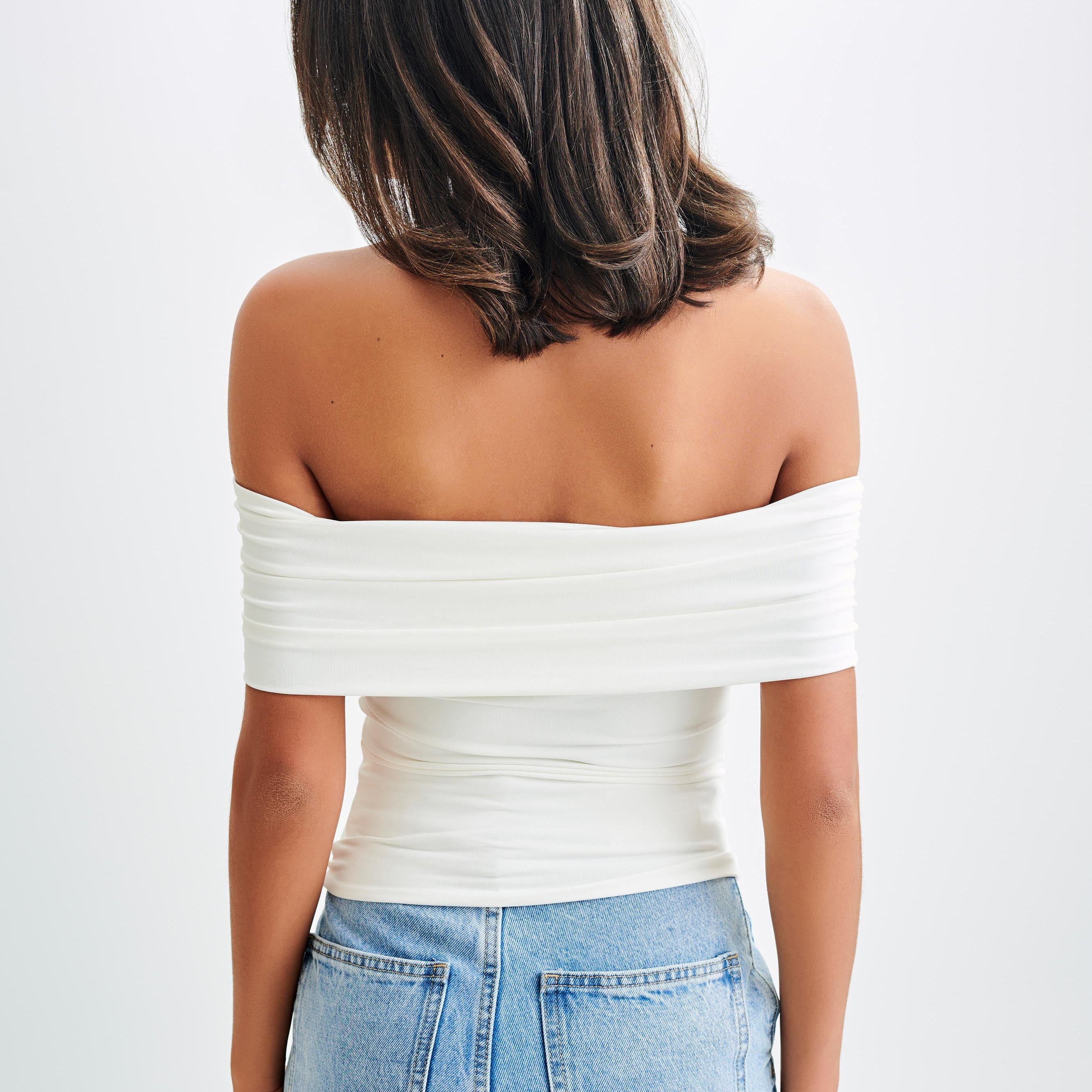 Meena Recycled Nylon Off Shoulder Top - White