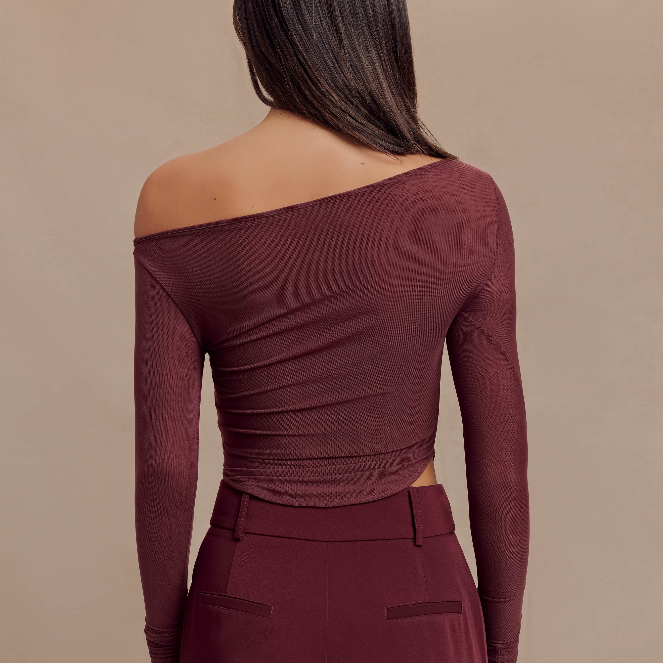 Colette Boat Neck Mesh Top - Mahogany