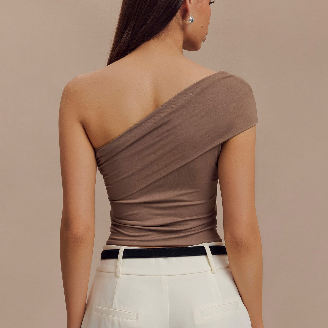 Solene One Shoulder Recycled Nylon Twist Top - Smoke