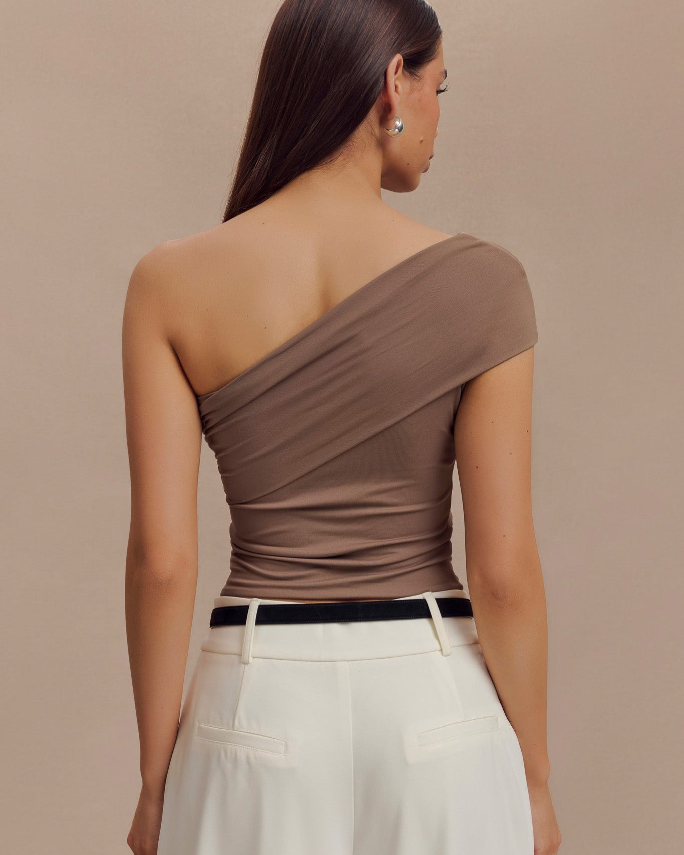 Solene One Shoulder Recycled Nylon Twist Top - Smoke