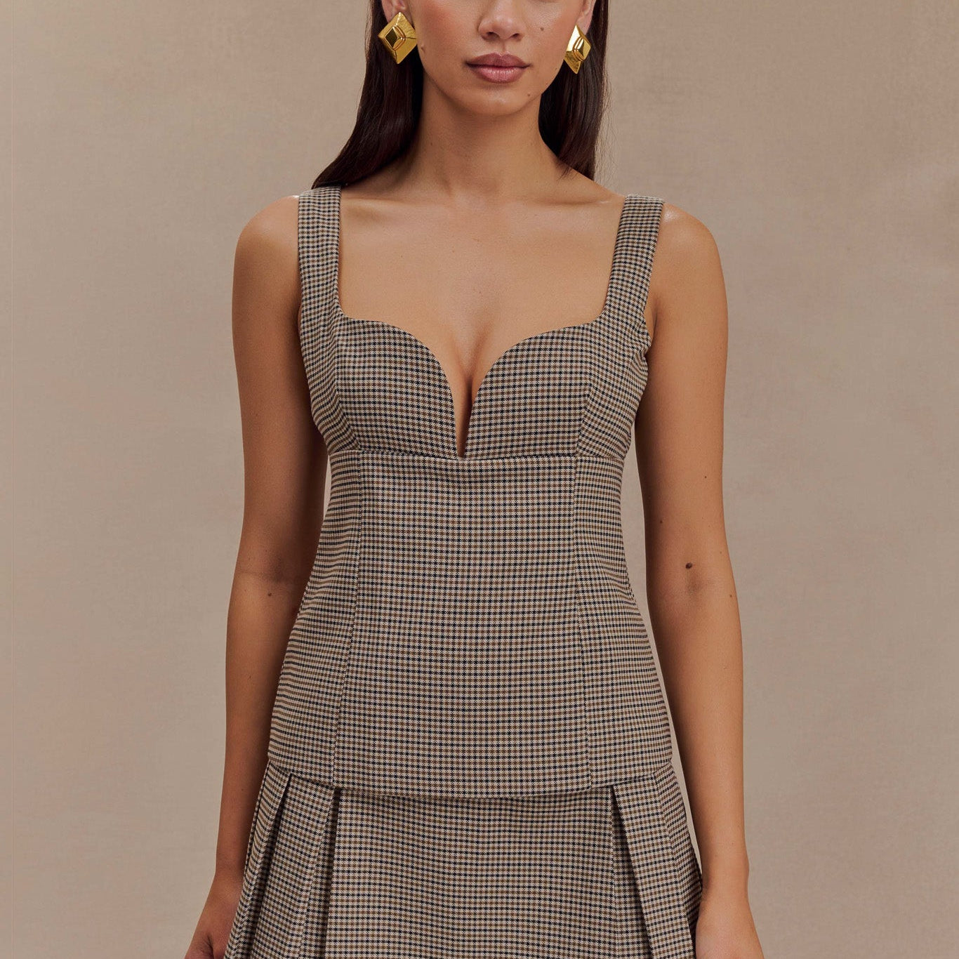 Lawry Structured Longline Top - Tan Check
