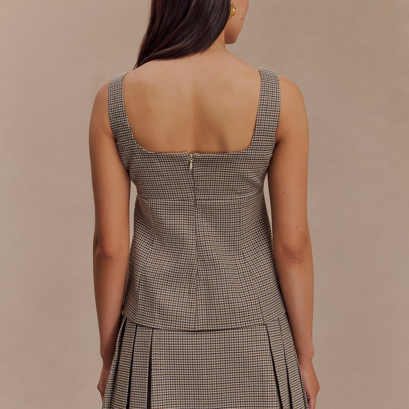 Lawry Structured Longline Top - Tan Check