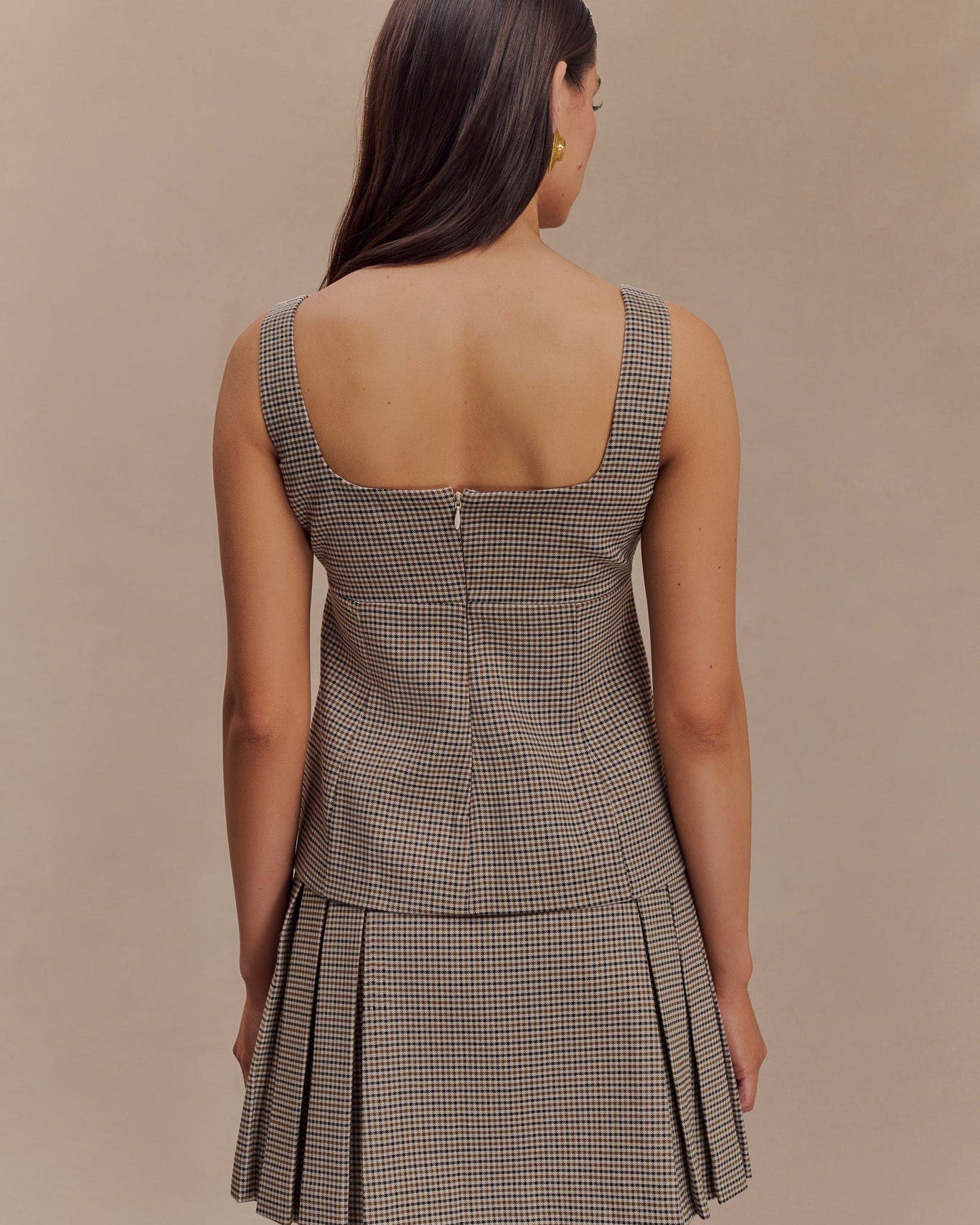 Lawry Structured Longline Top - Tan Check