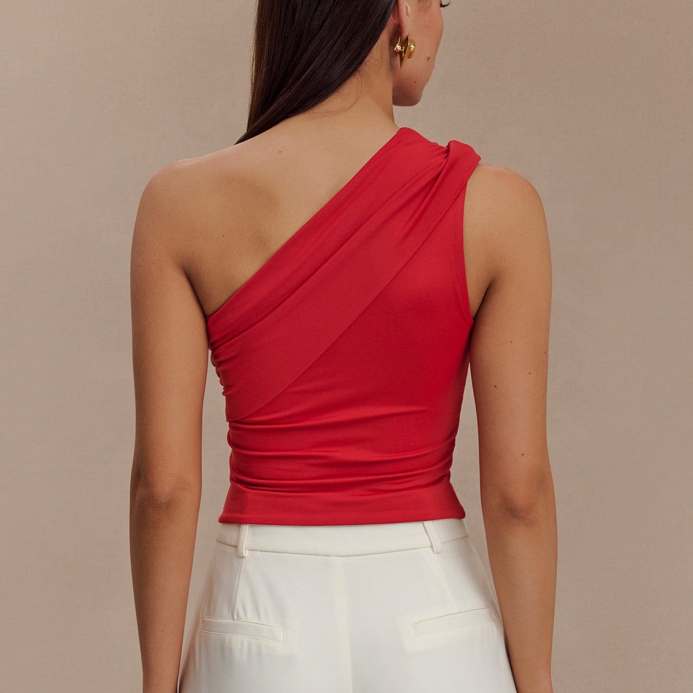 Solene One Shoulder Recycled Nylon Twist Top - Ruby