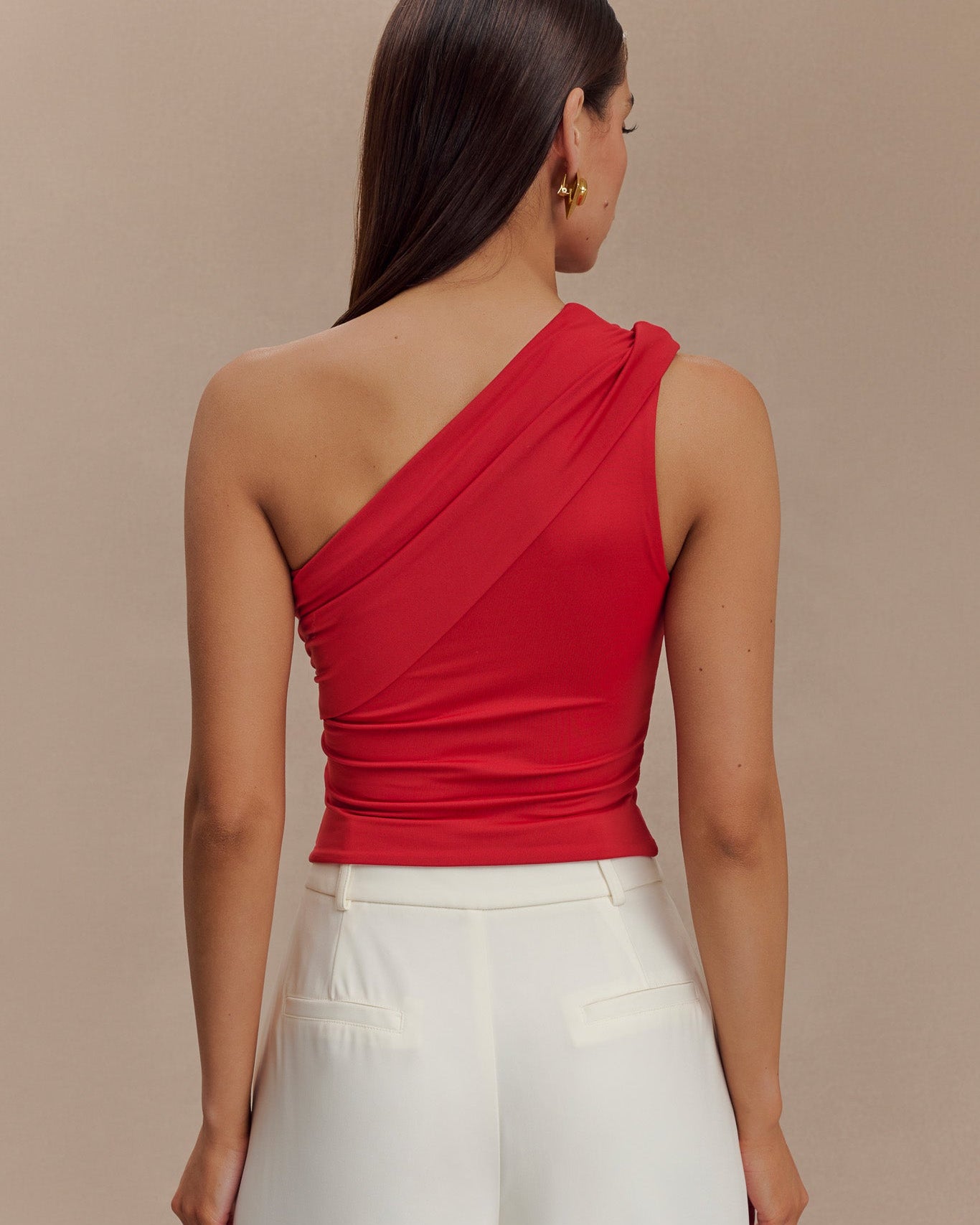 Solene One Shoulder Recycled Nylon Twist Top - Ruby