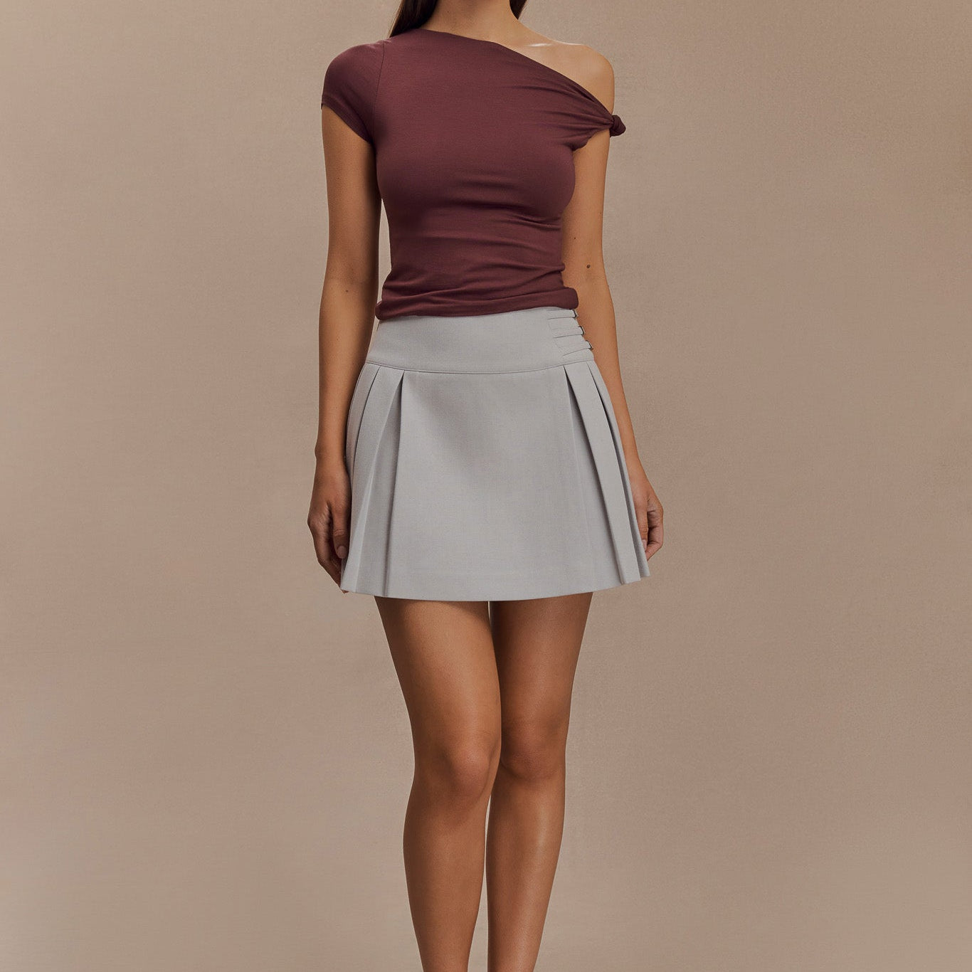 Betty Short Sleeve Modal Top With Knot Shoulder - Mahogany