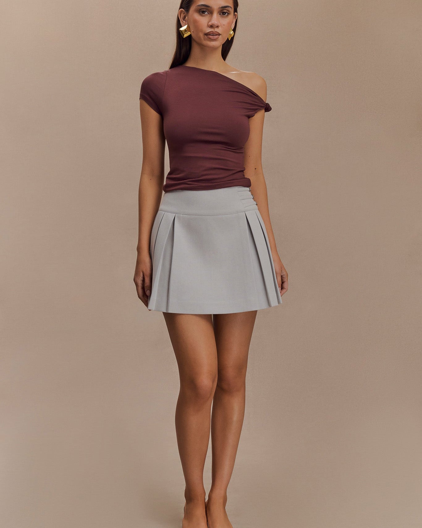 Betty Short Sleeve Modal Top With Knot Shoulder - Mahogany