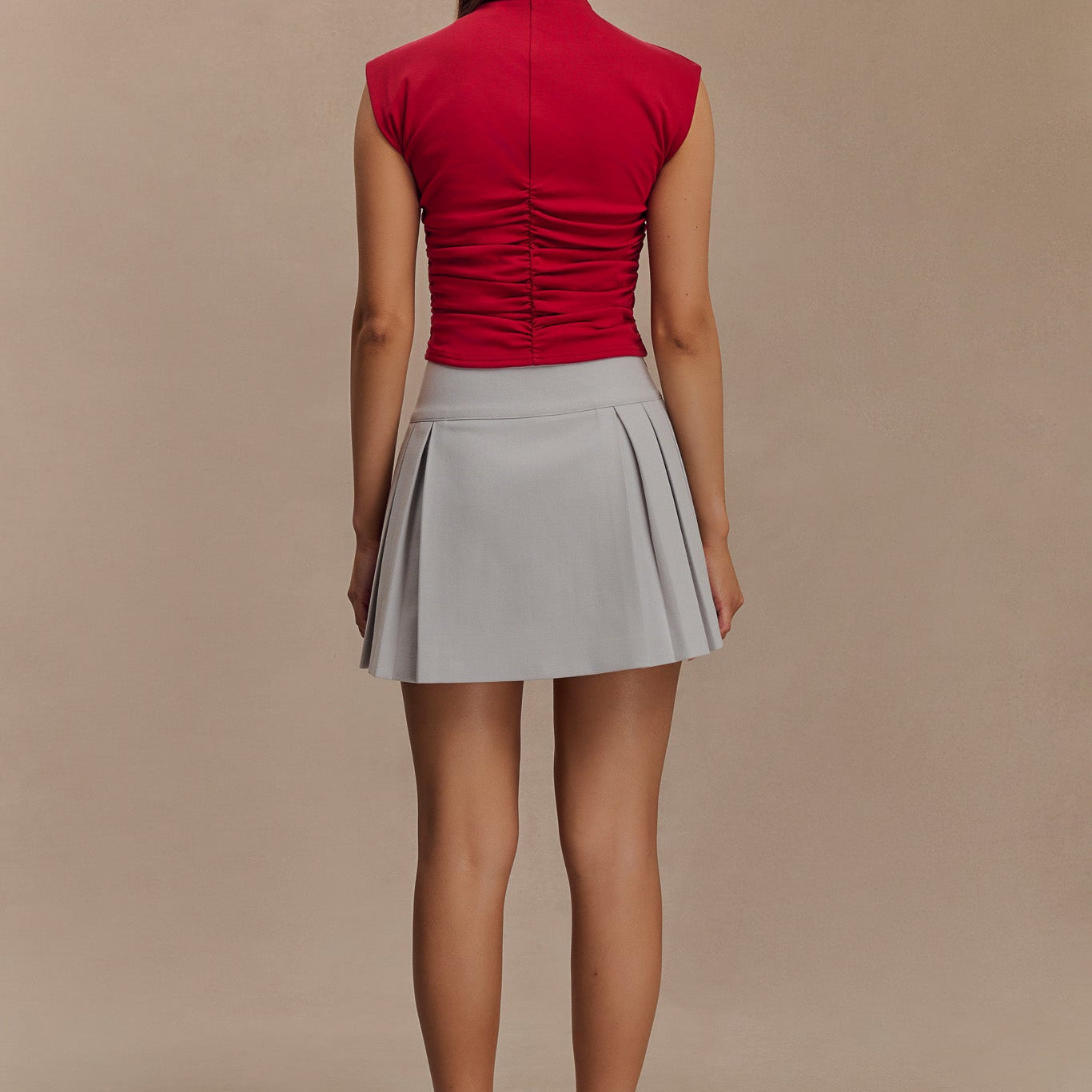 Ellia High Neck Sleeveless Top - Red