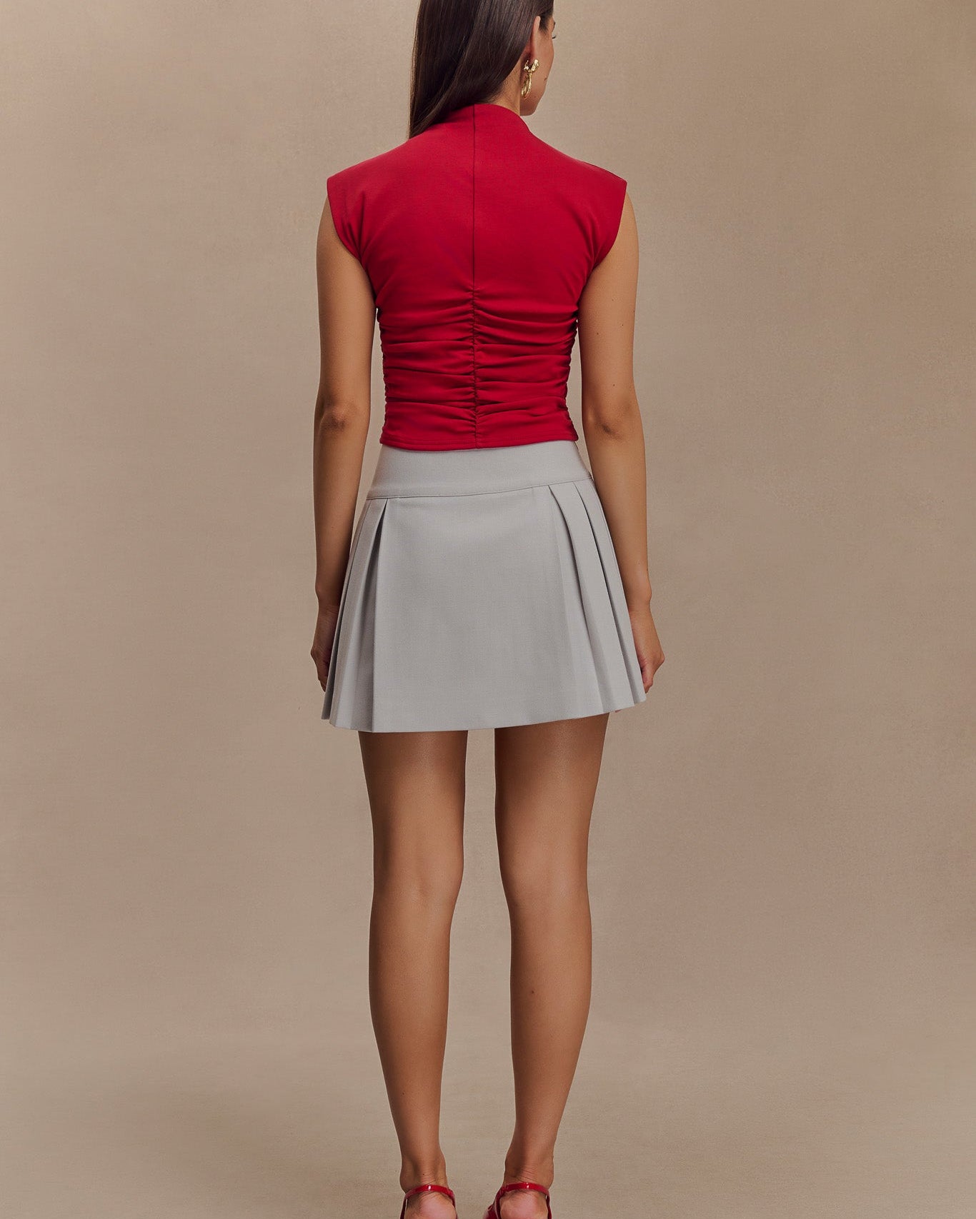Ellia High Neck Sleeveless Top - Red