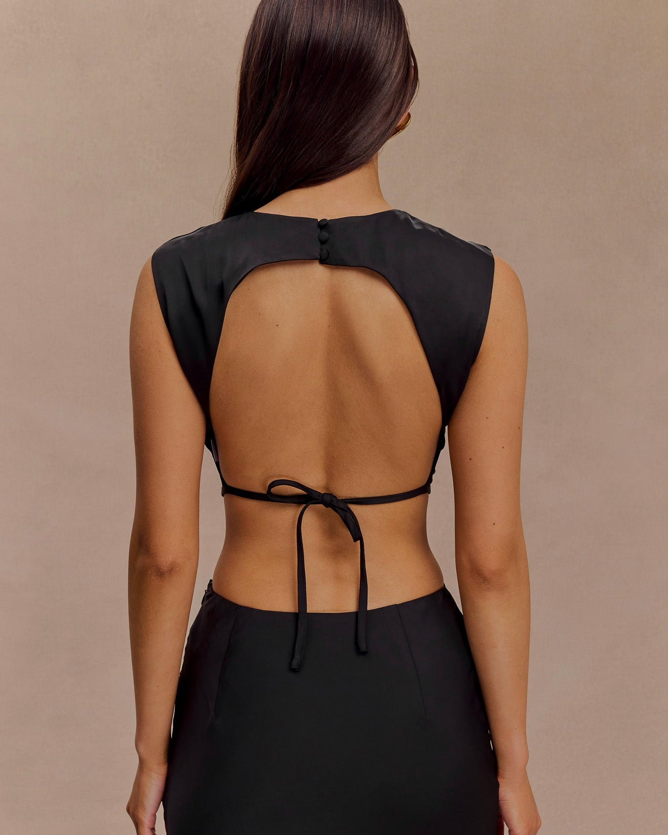 Viviana Satin Sleeveless Crop Top - Black