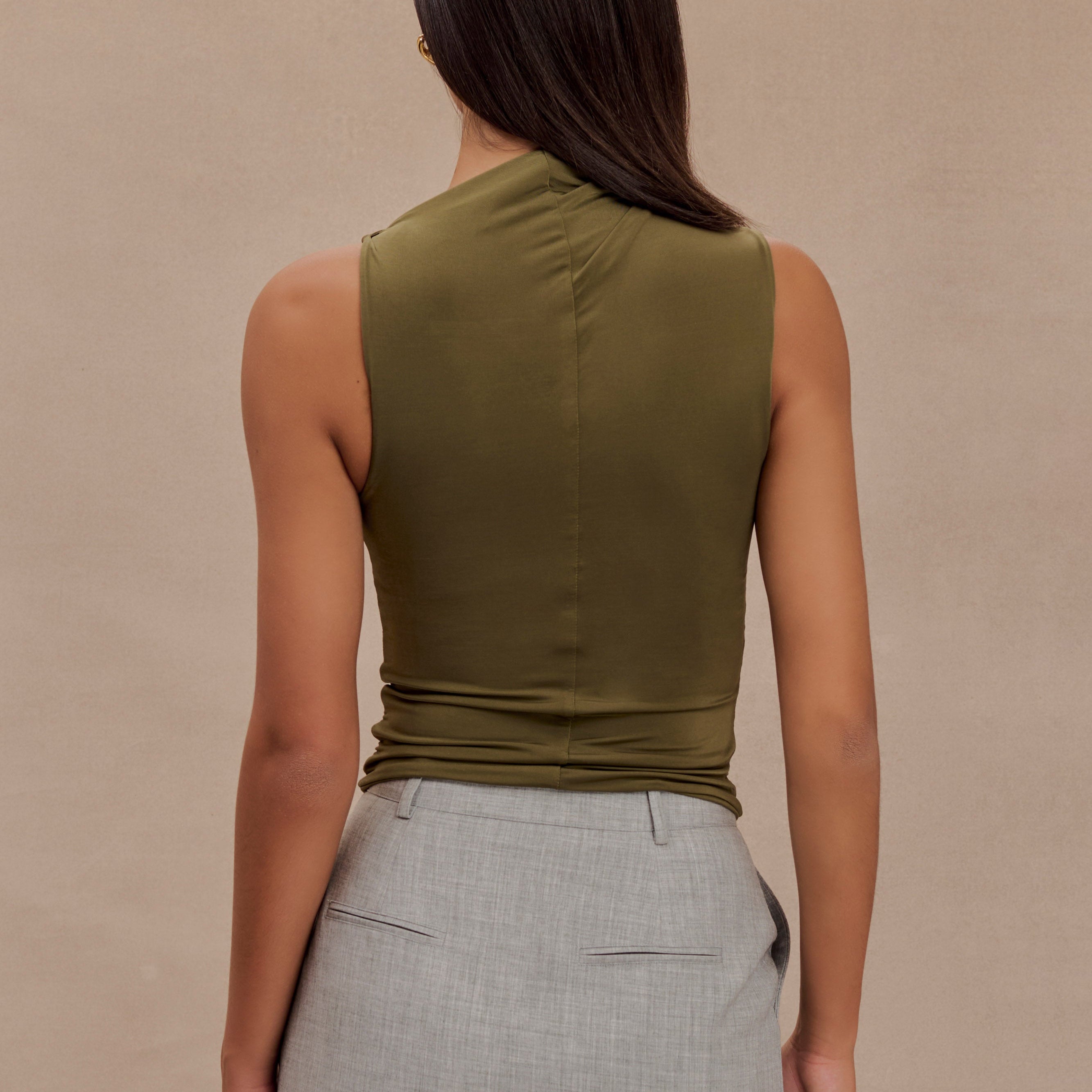 Hadleigh Sleeveless Slinky Top - Dark Olive