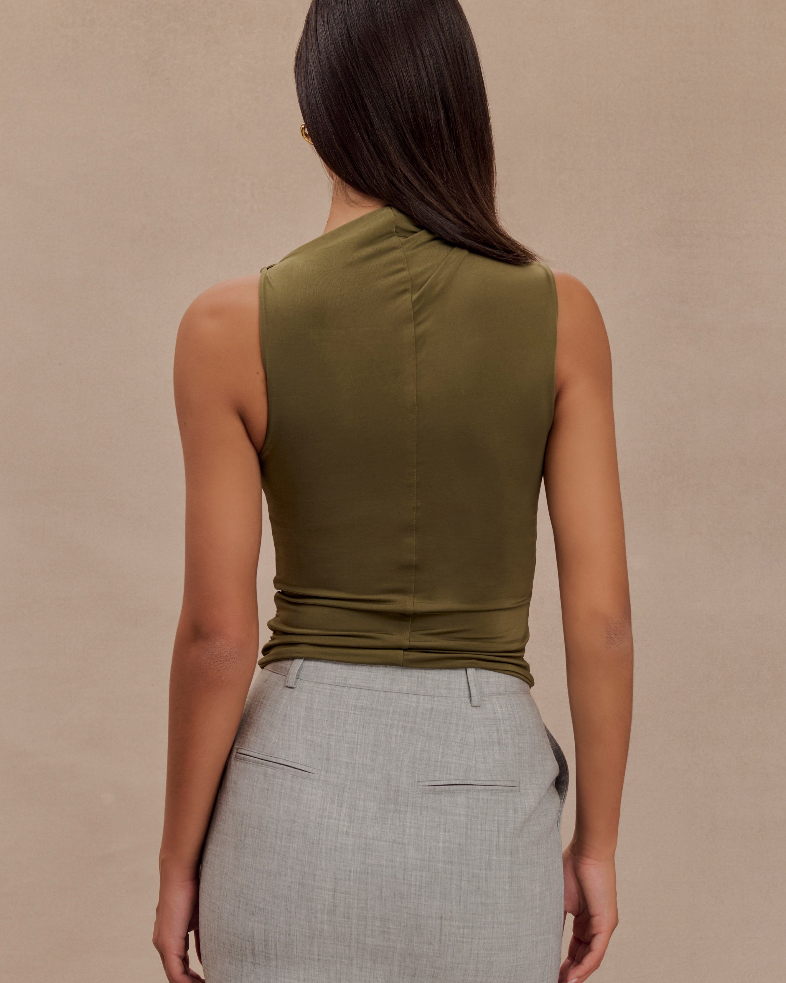 Hadleigh Sleeveless Slinky Top - Dark Olive