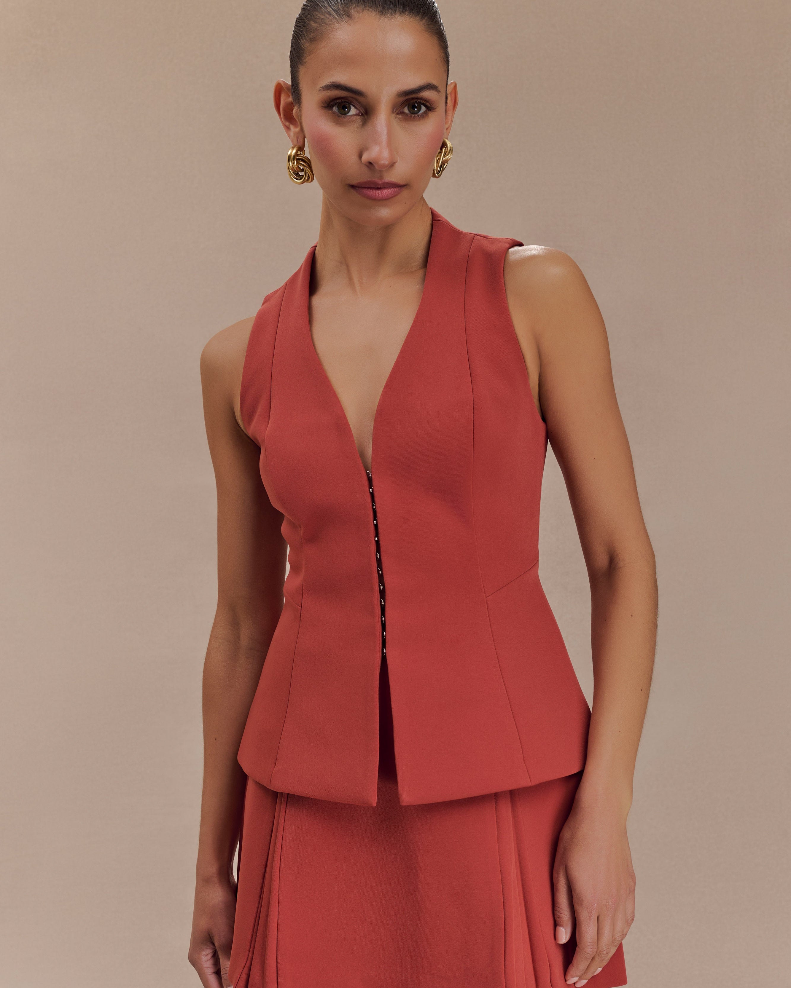 Melinda Structured Vest Top - Chilli