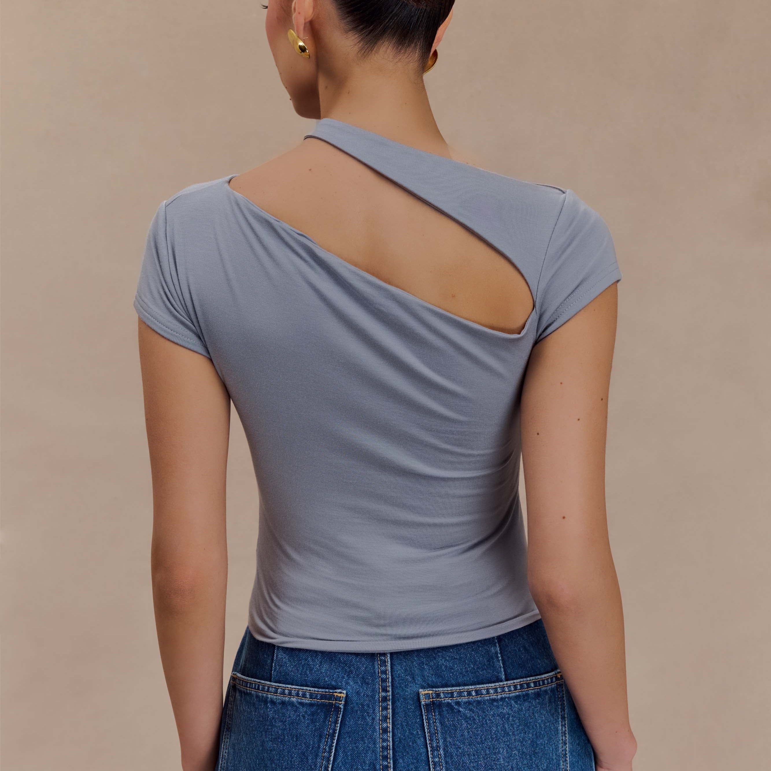 Aurelie Cut Out Short Sleeve Top - Slate Grey