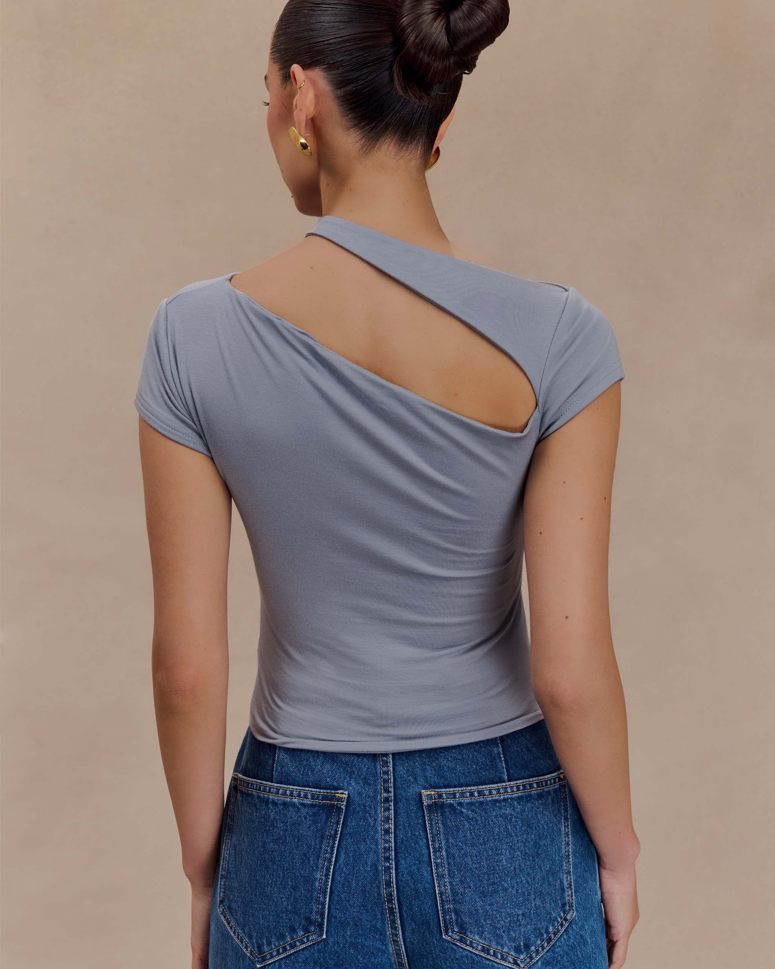 Aurelie Cut Out Short Sleeve Top - Slate Grey