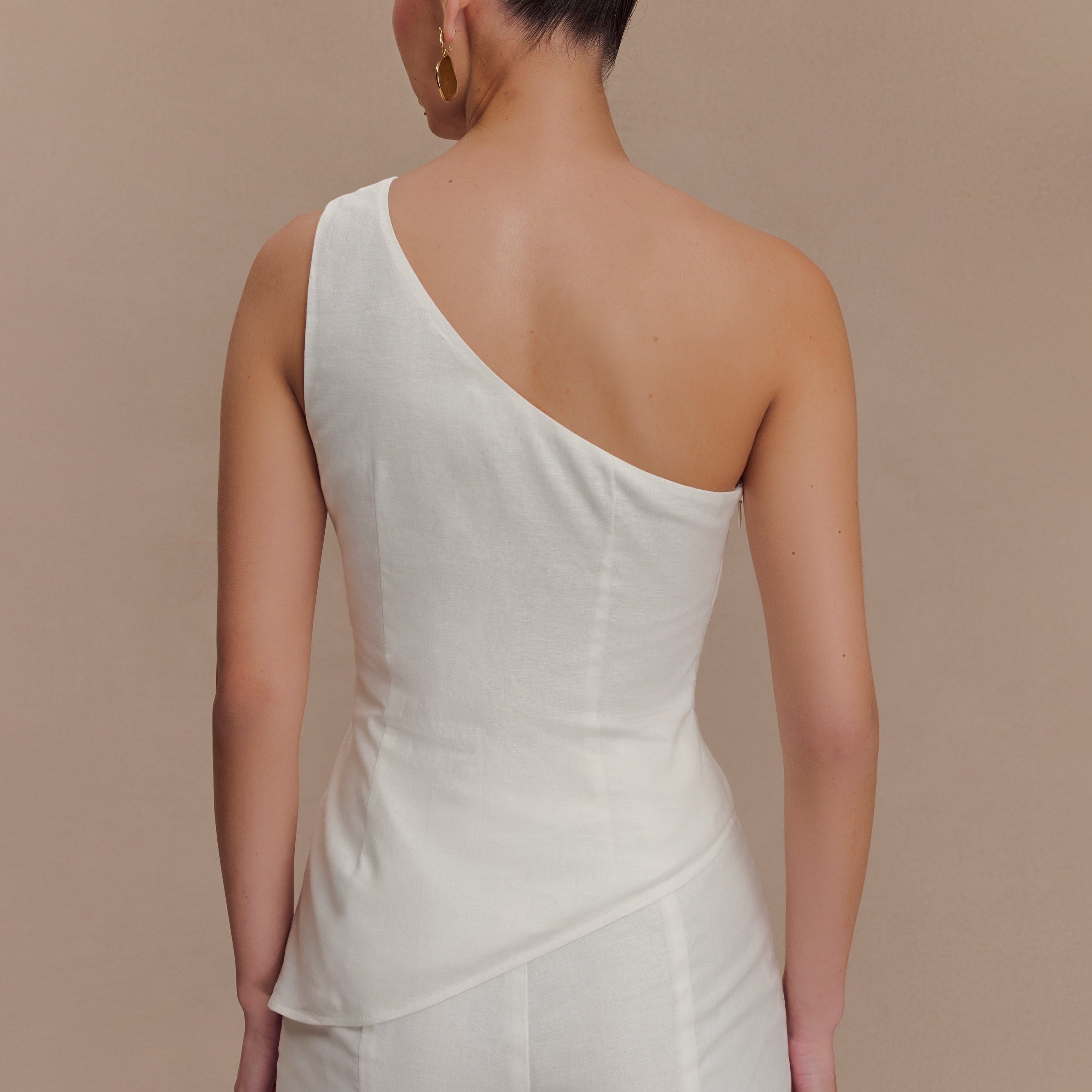 Dora Linen One Shoulder Top - Ivory