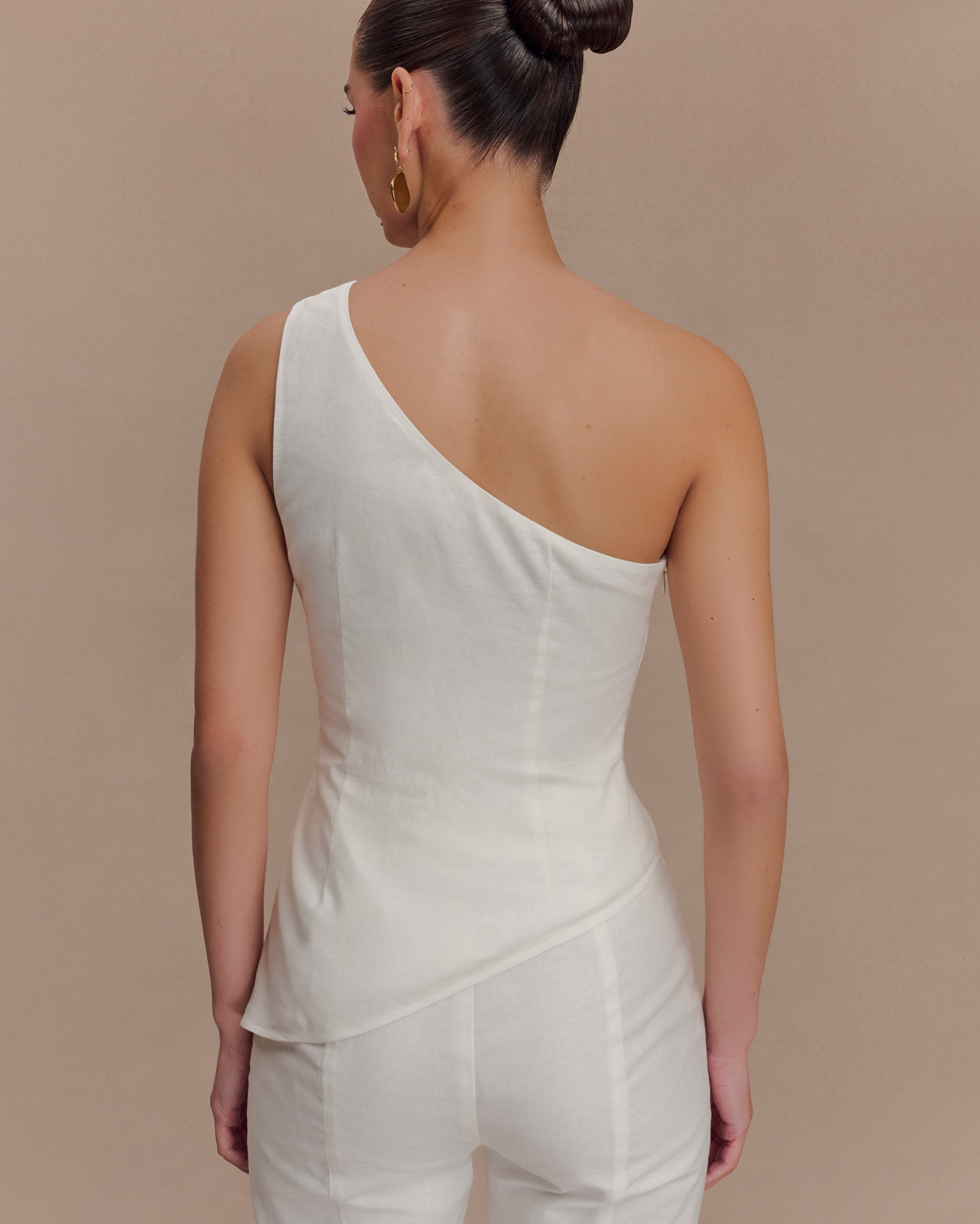 Dora Linen One Shoulder Top - Ivory