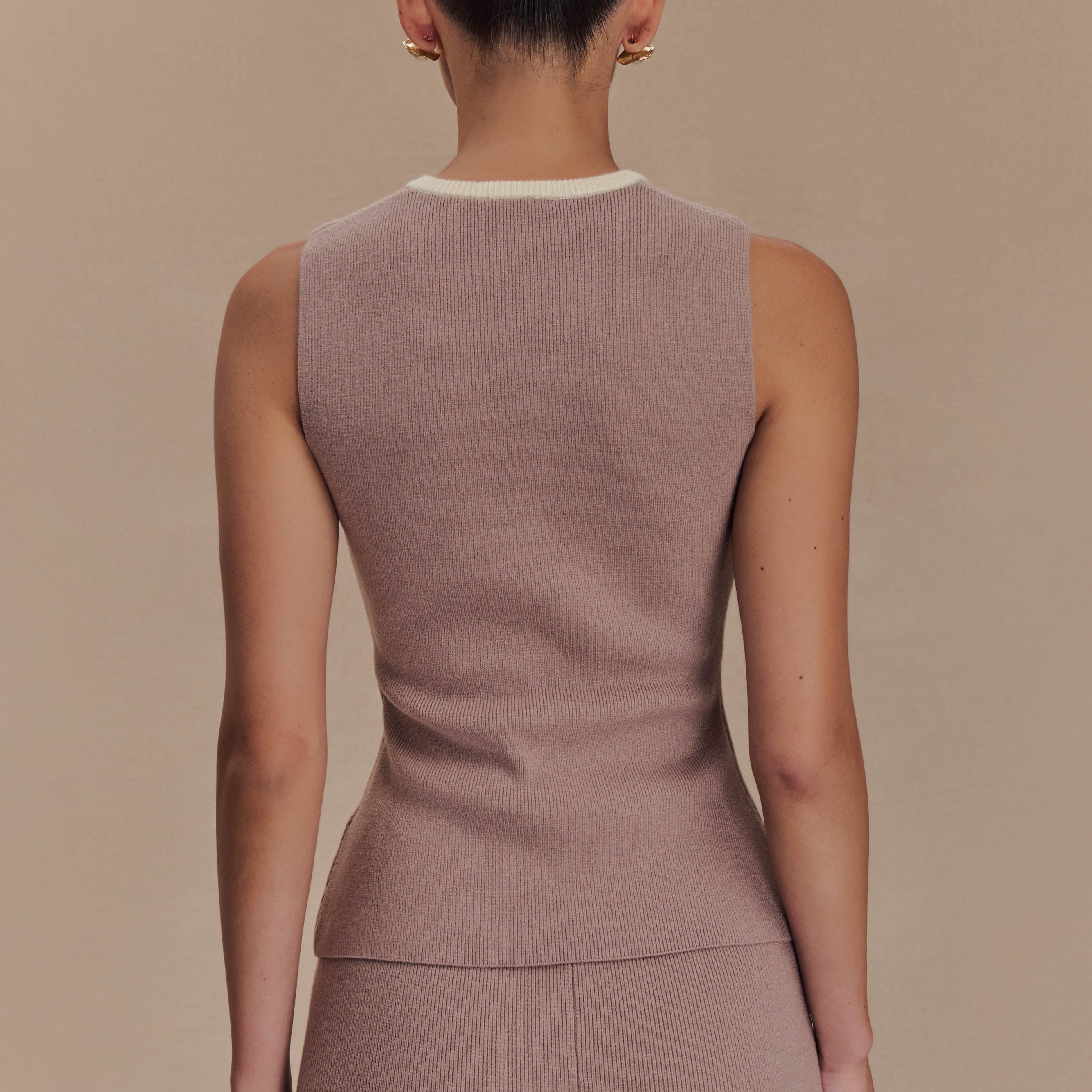 Julianne Contrast Knit Top - Pebble/Ivory