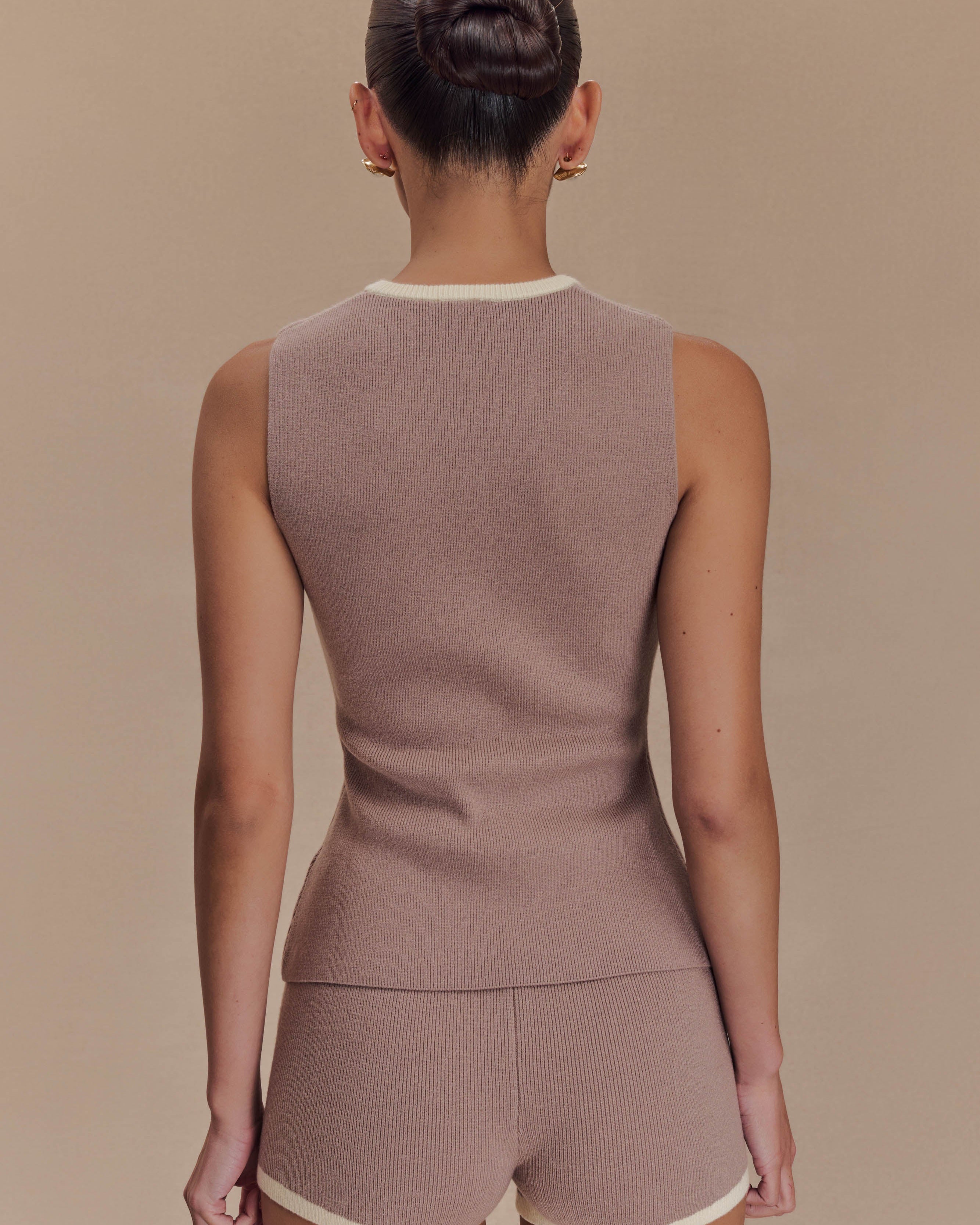 Julianne Contrast Knit Top - Pebble/Ivory